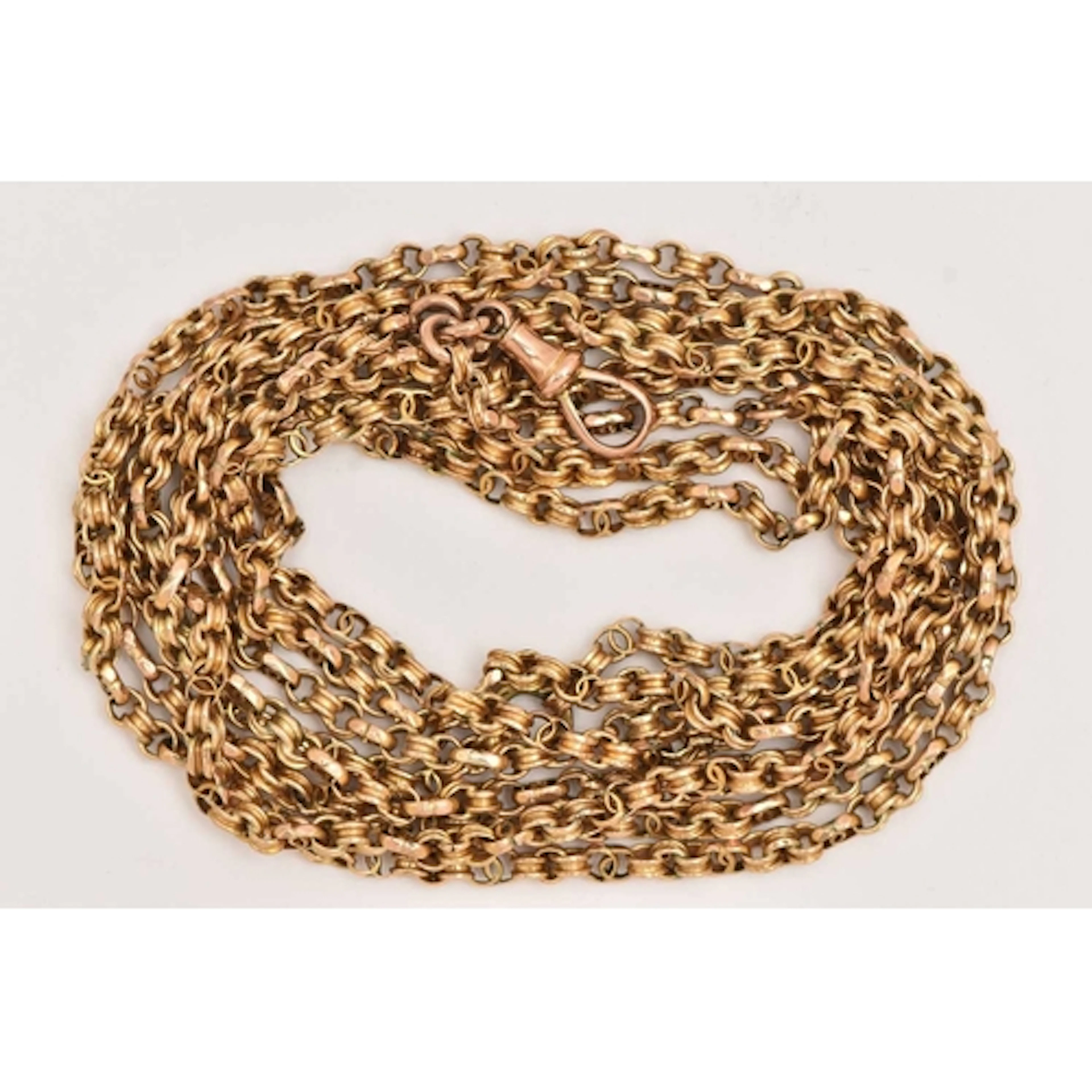A YELLOW METAL LONGUARD WATCH CHAIN, fancy belcher chain fit...