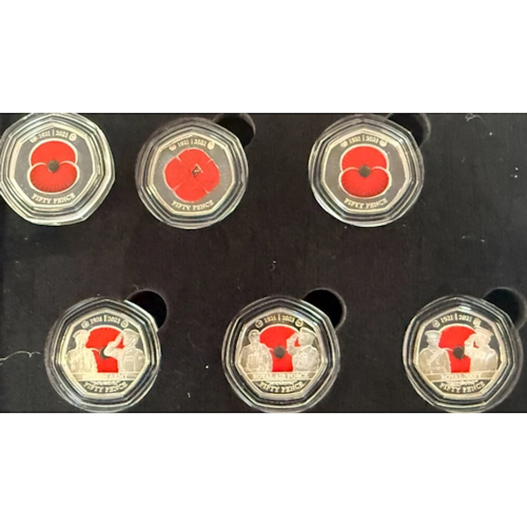 A group of six Jersey Royal British Legion silver proof 50p ...