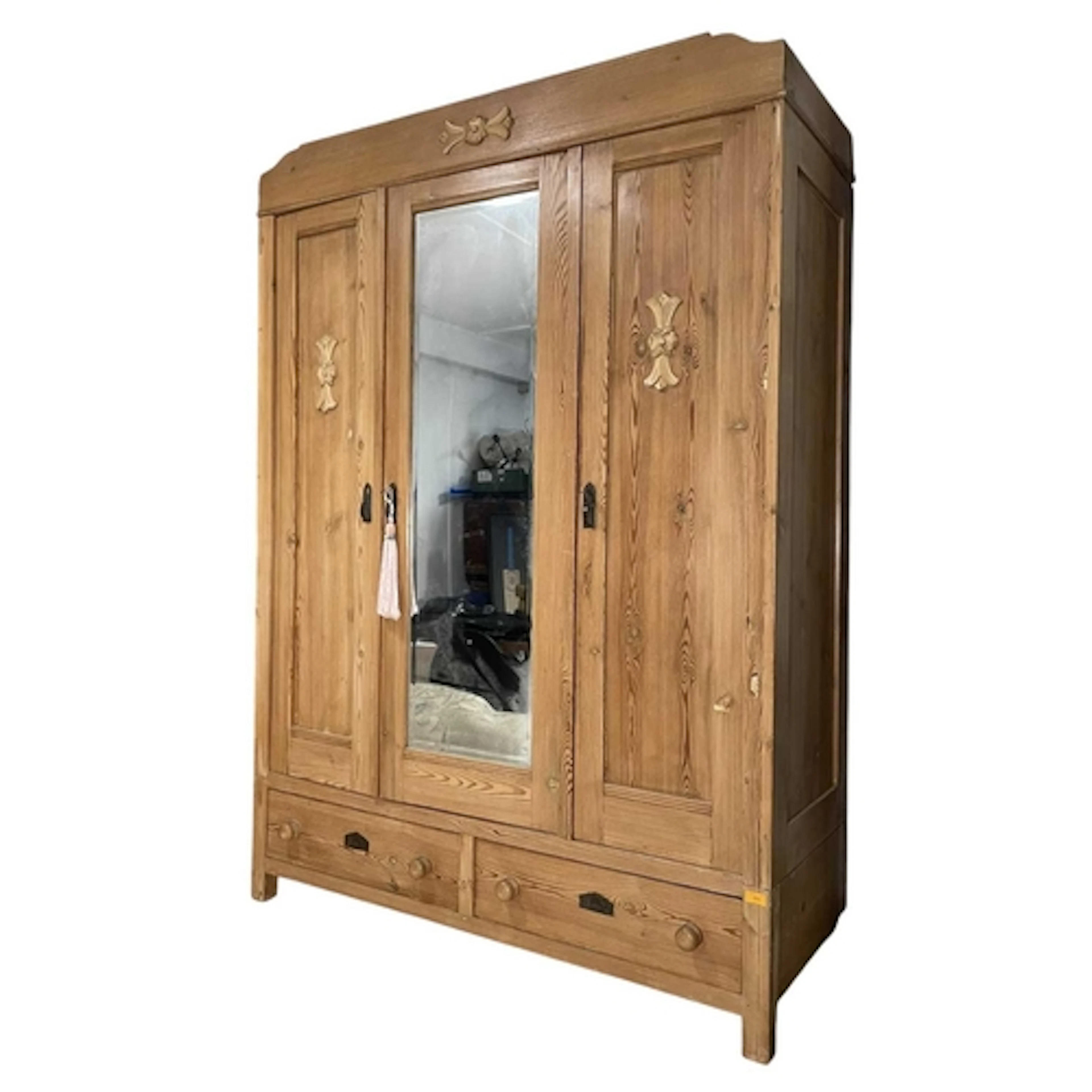 A late 19th century continental solid pine wardrobe. The war...