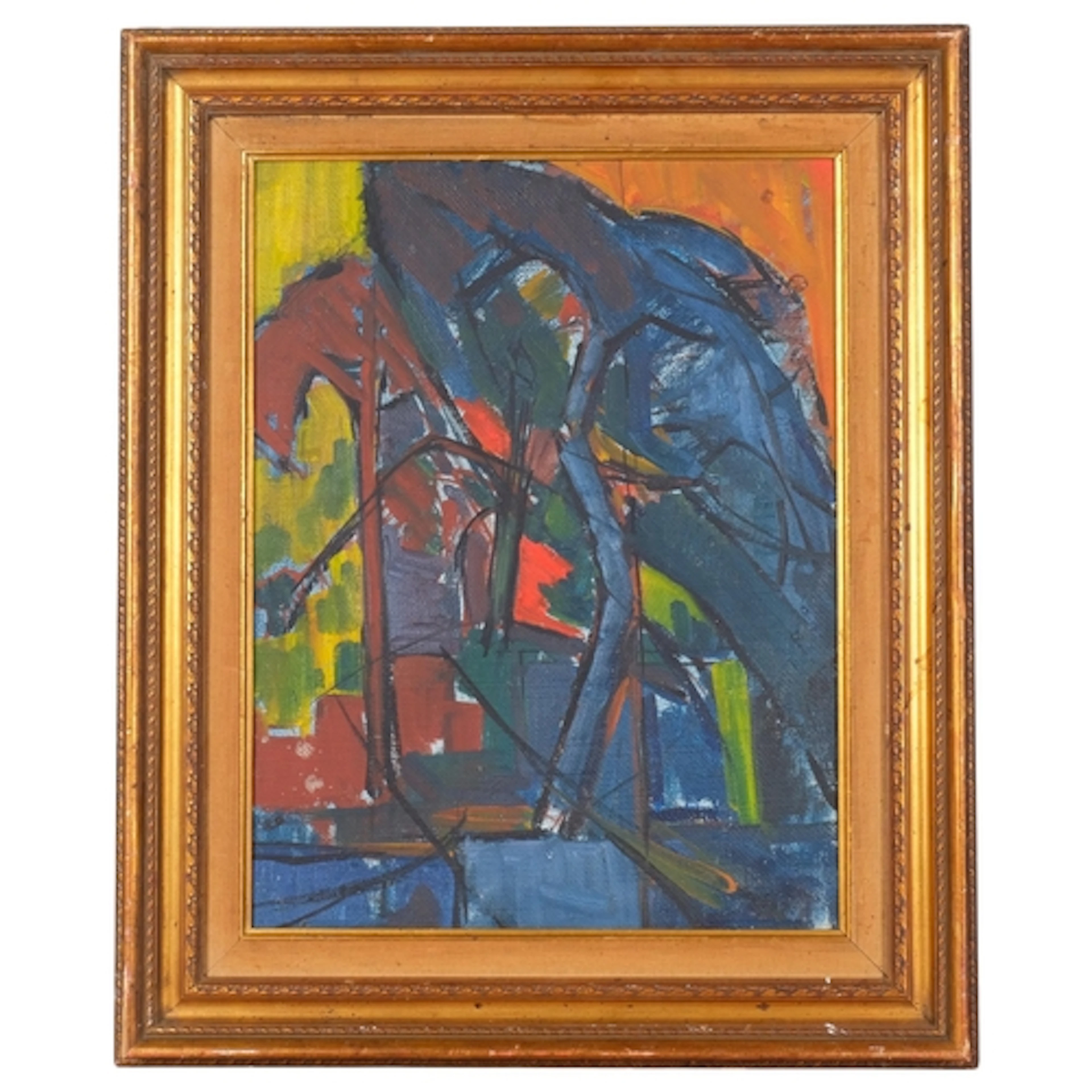 Cubist landscape, 1970s oil on board, unsigned, 45cm x 34cm,...
