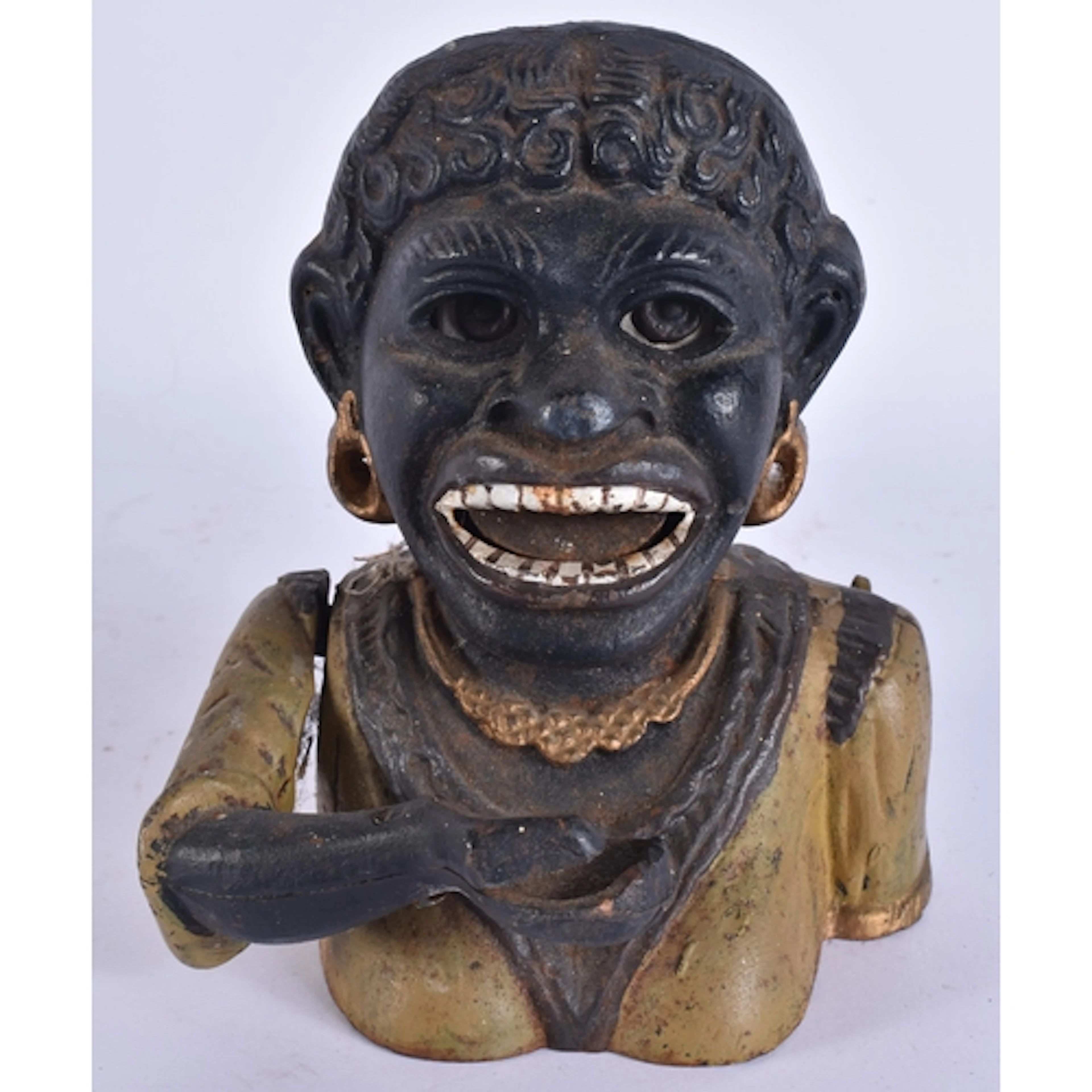 A vintage novelty cast iron money bank - Dinah, 16 cm high.