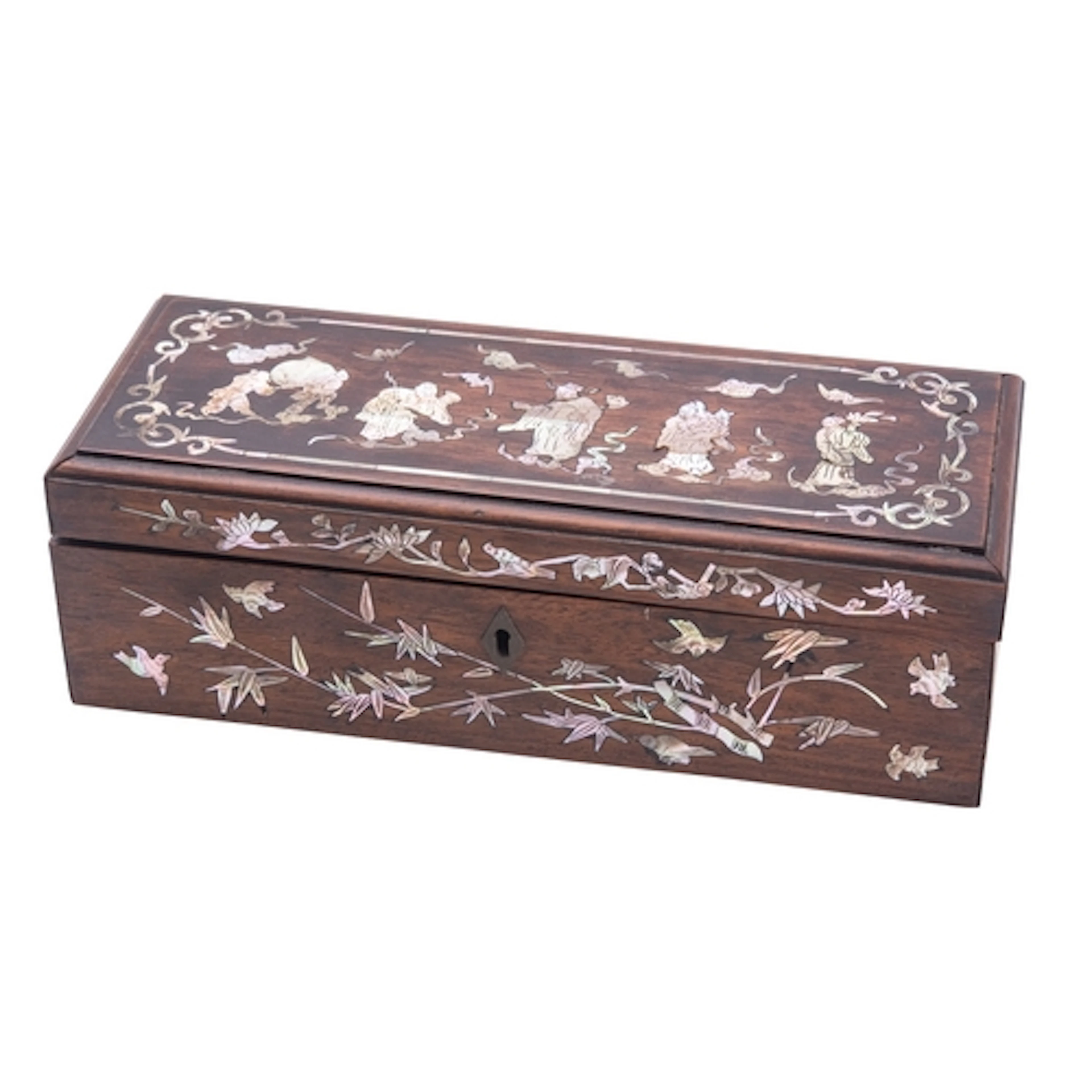 A Chinese mother-of-pearl inlaid hardwood box, late Qing Dyn...