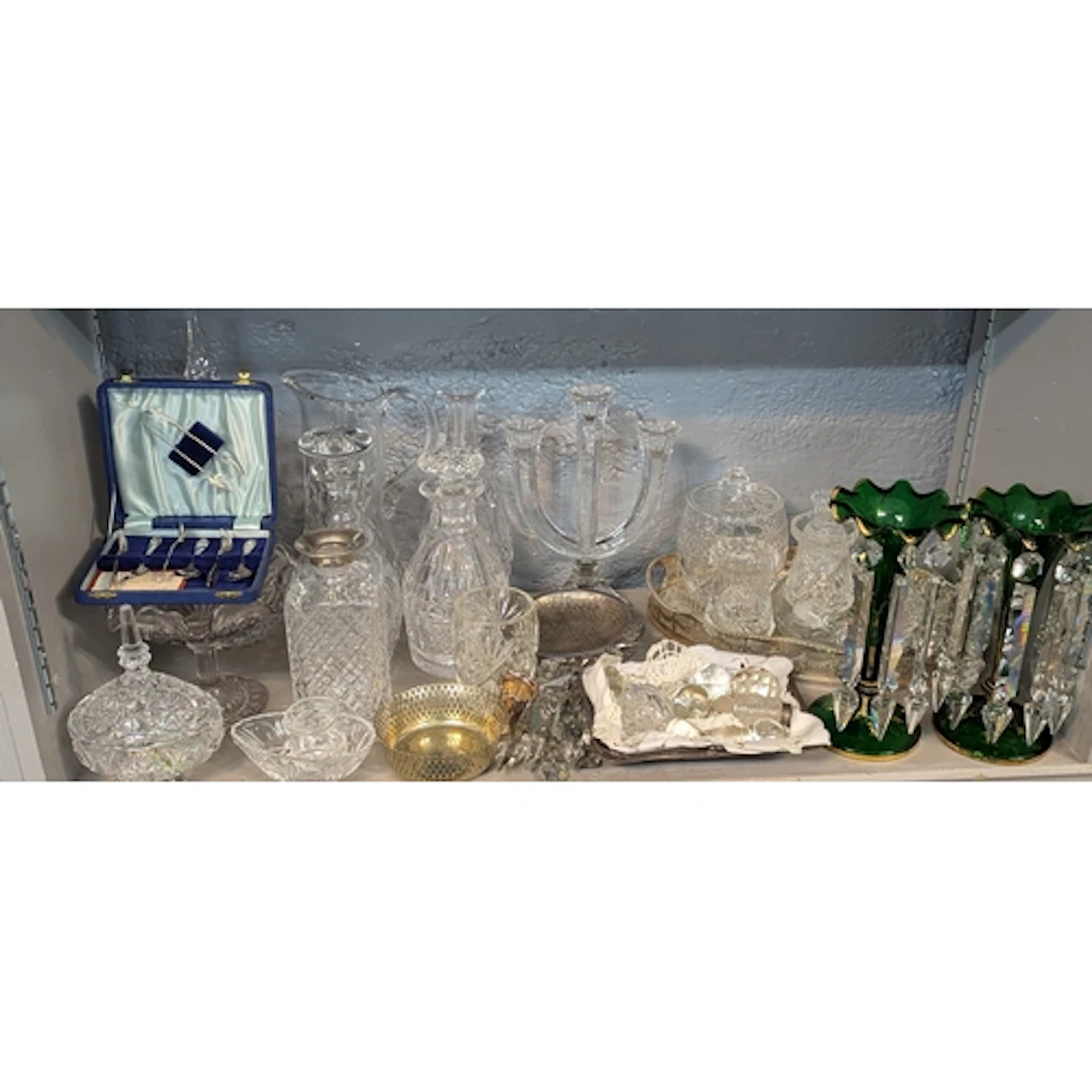 Mixed silver plate and glassware to include a pair of Victor...