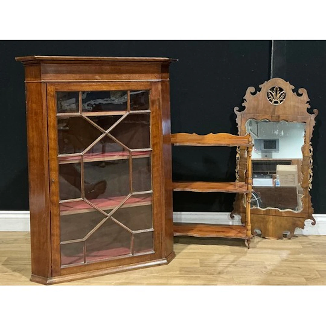 A George II style Vauxhall looking glass or mirror, 94cm hig...