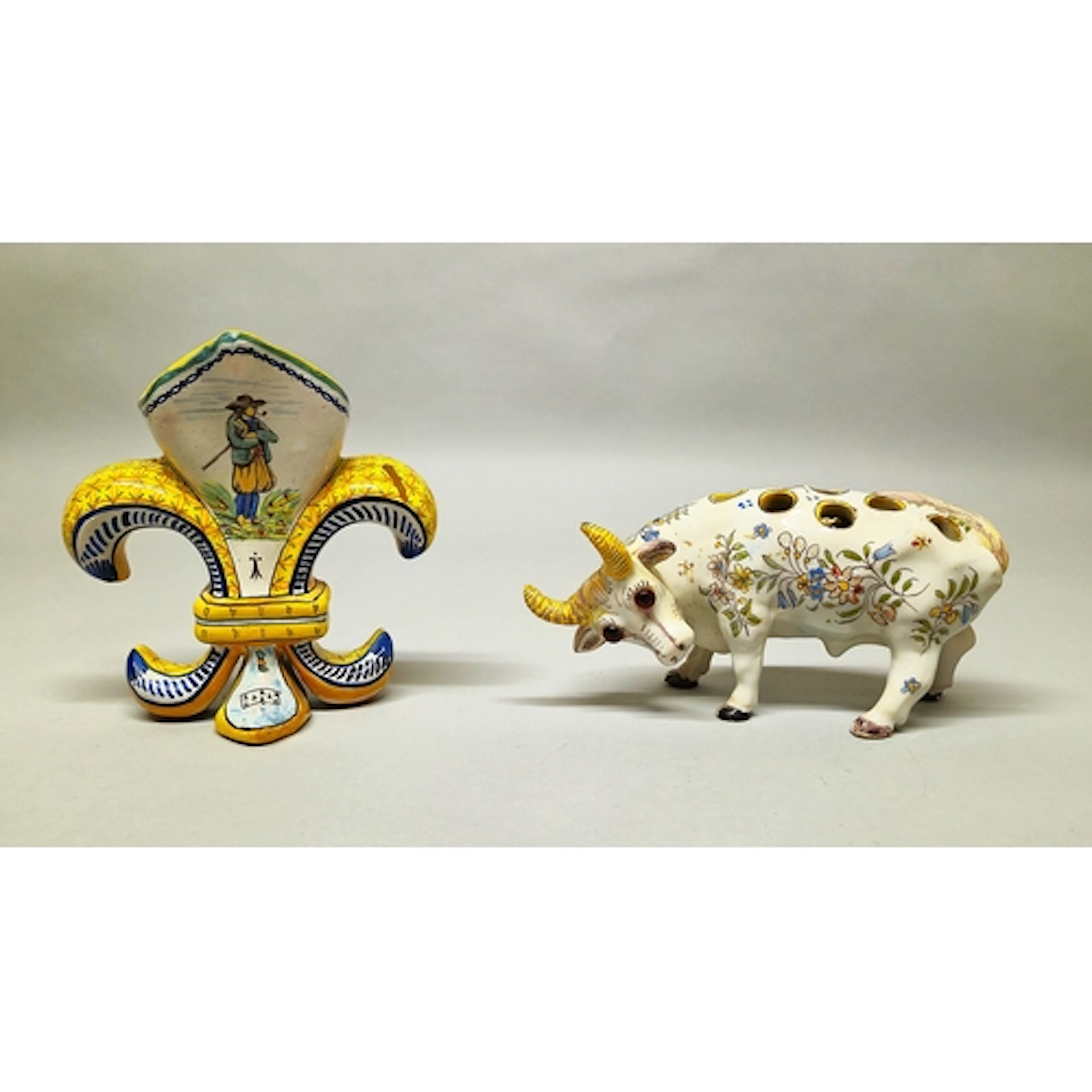Antique Delftware faience ceramic posy vase modelled as a co...