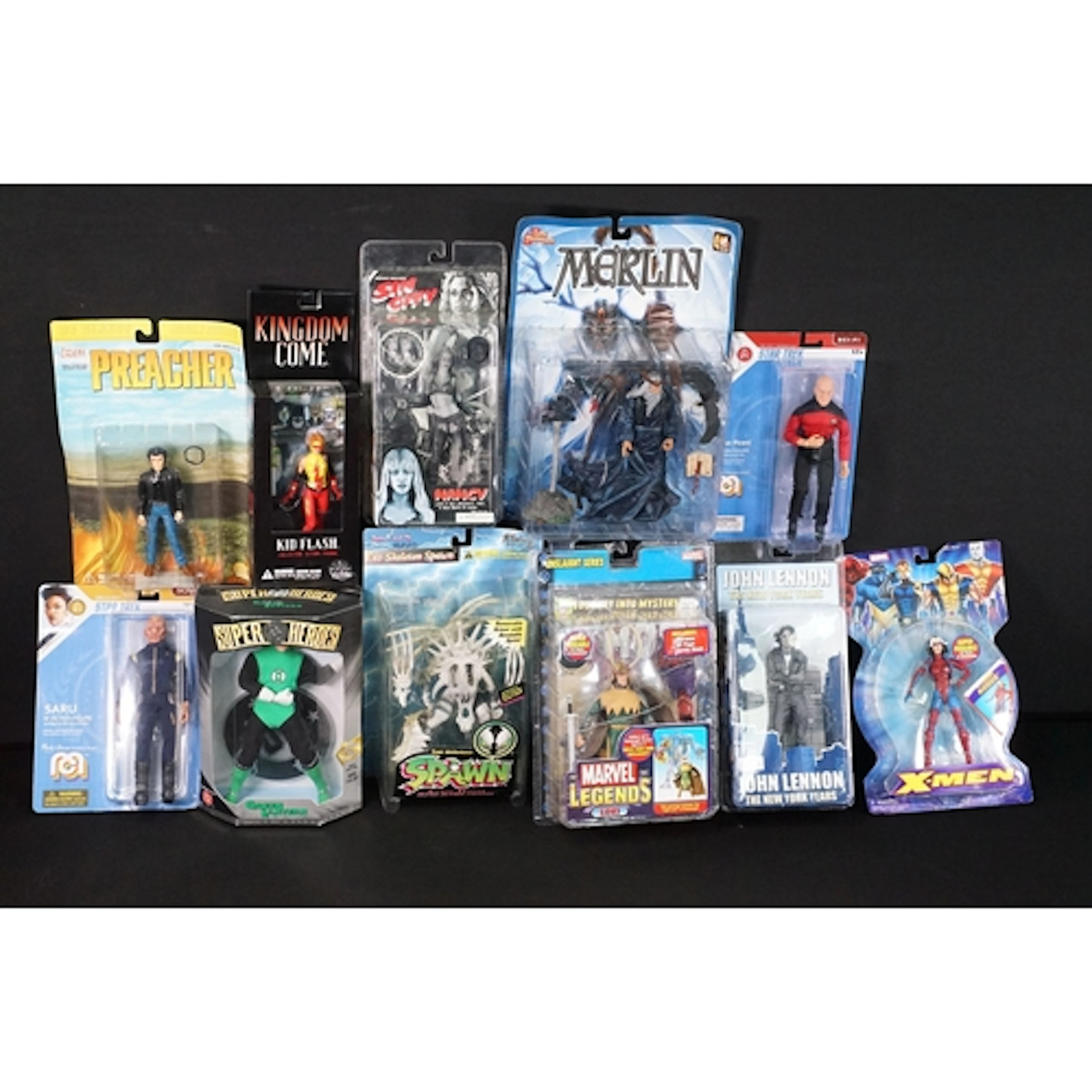 11 Carded / boxed figures to include DC Direct Preacher, Nec...