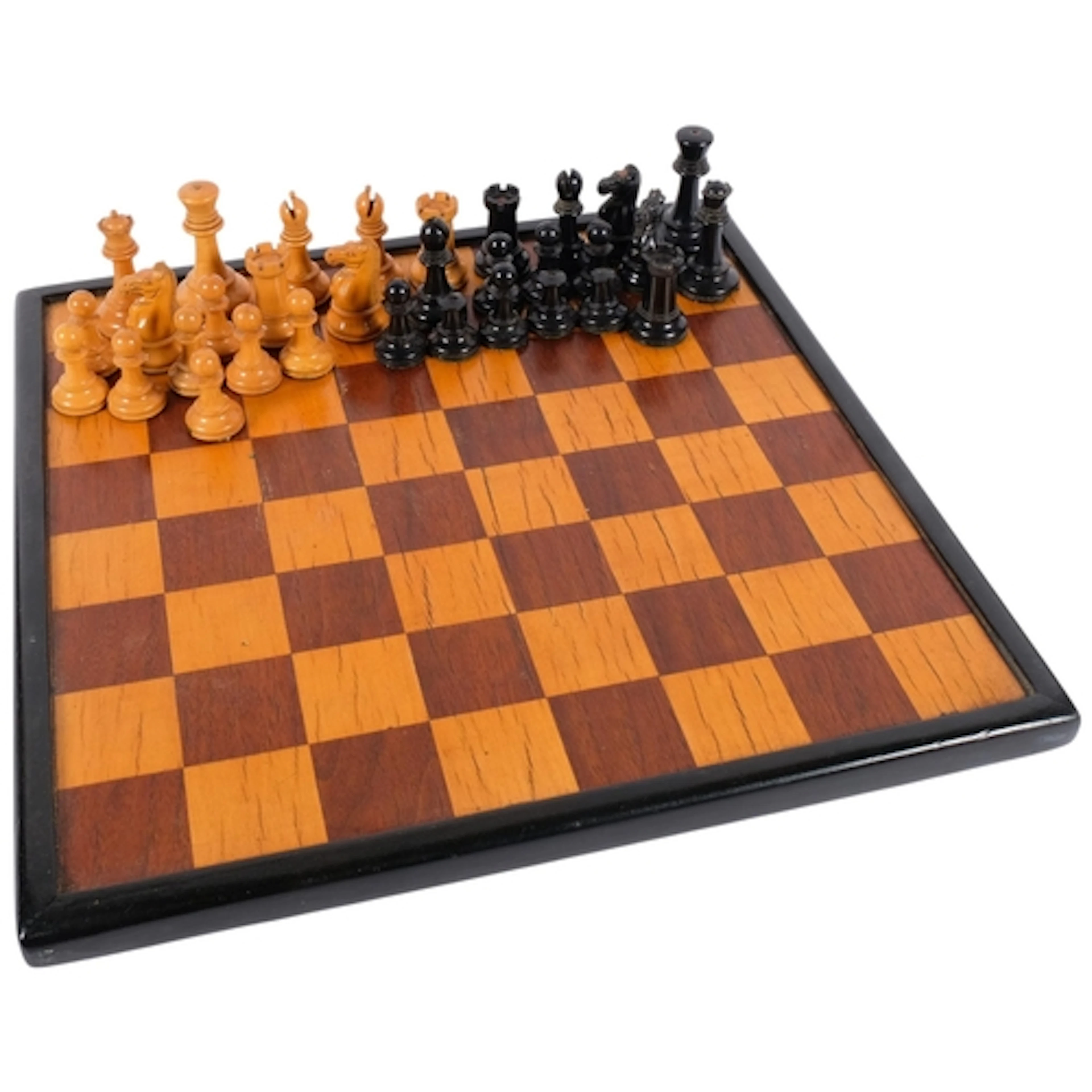 A Staunton pattern chess set, housed in an Antique mahogany ...