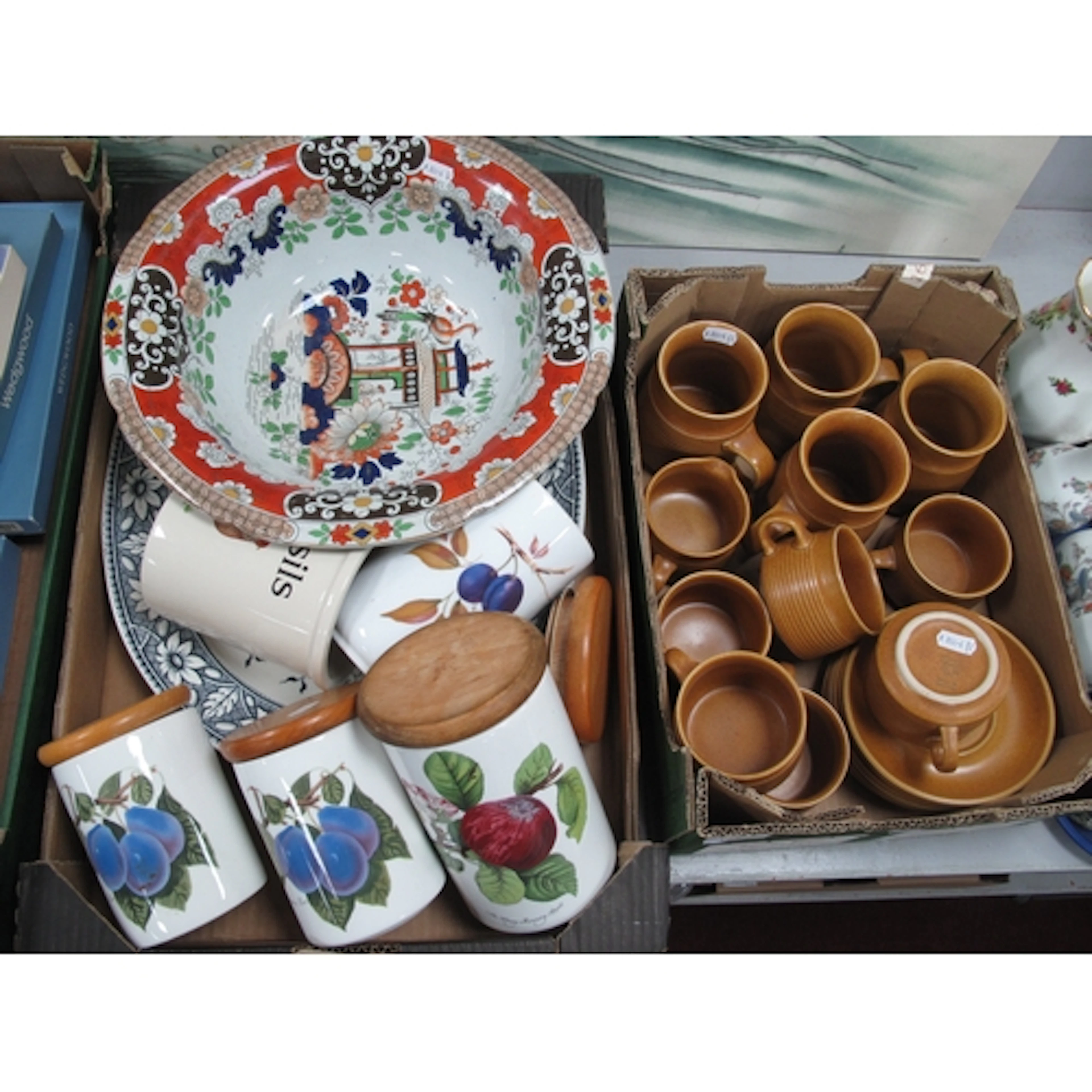 Ceramics, including mid-20th-century Langley brown-glazed ri...