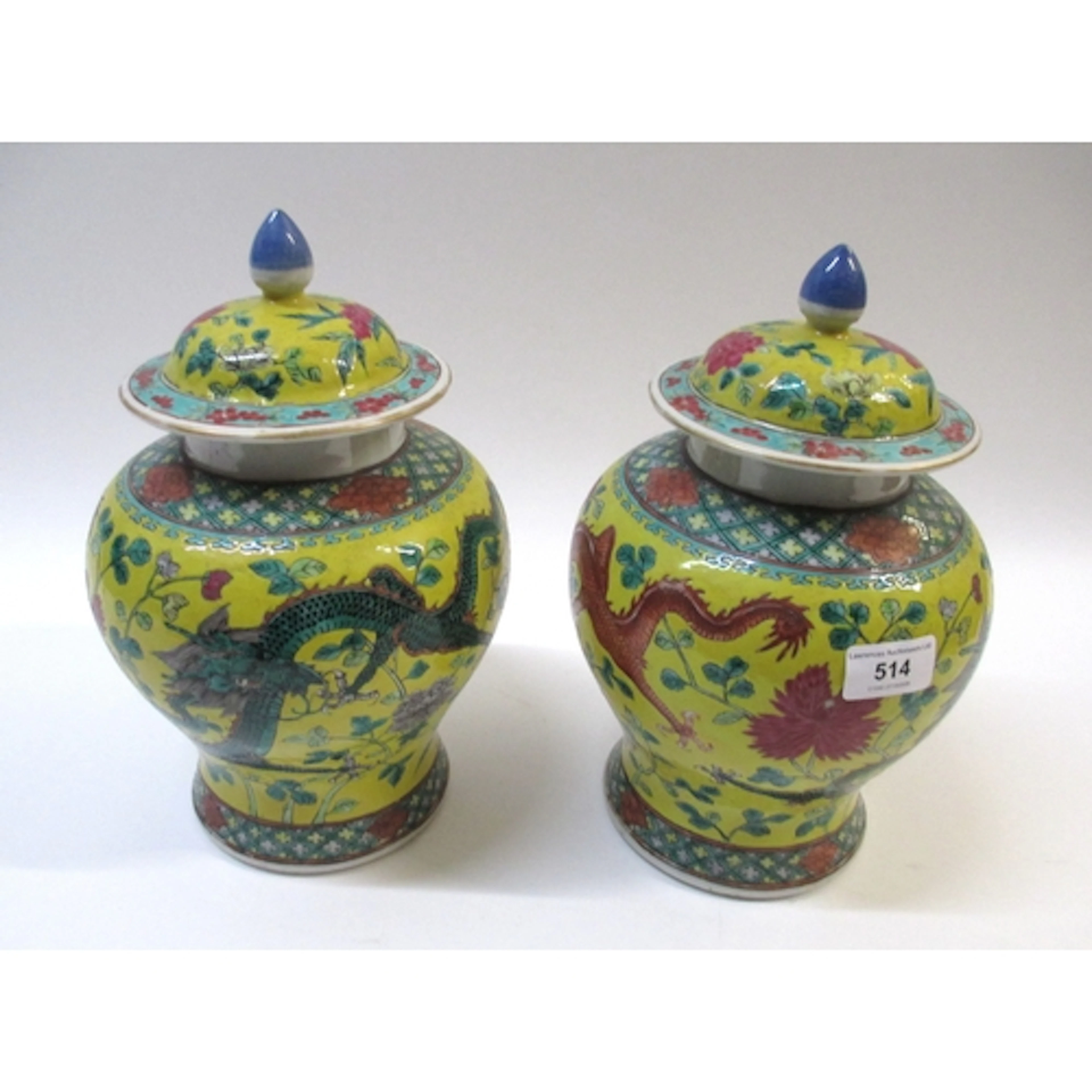 Pair of early 20th Century Chinese temple jars, decorated wi...