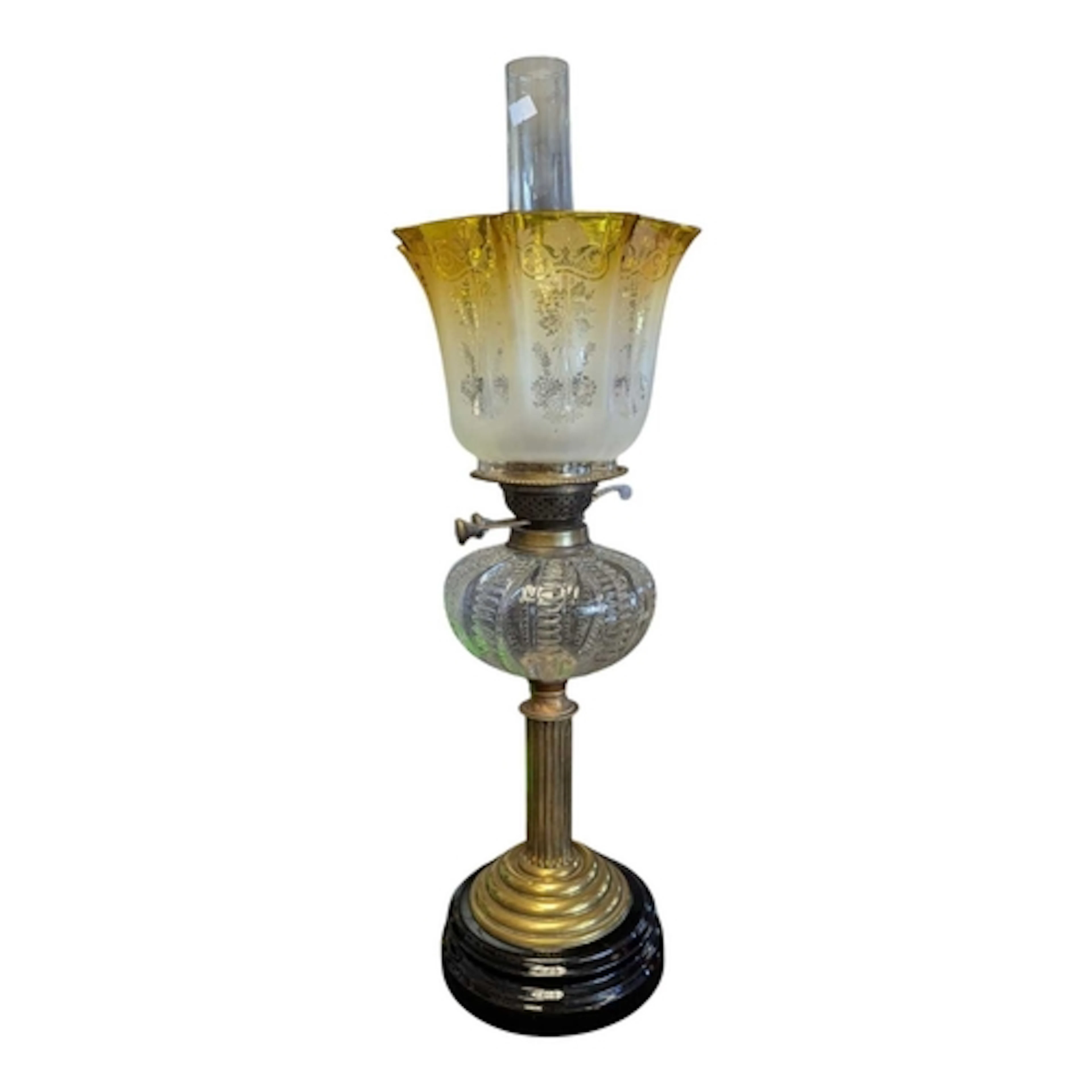 Victorian 19th century Corinthian style oil lamp. Featuring ...