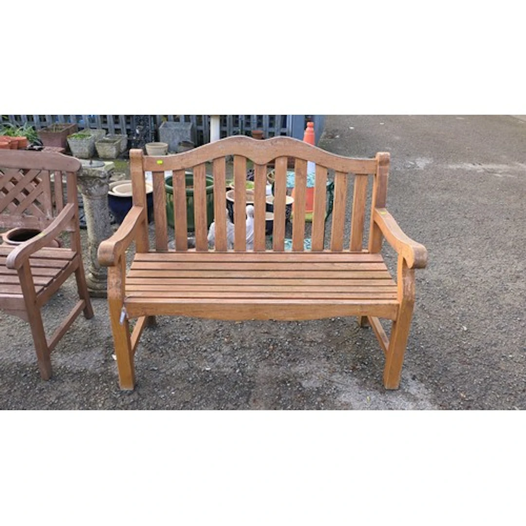 Teak House teak garden bench with shaped crest rail, vertica...