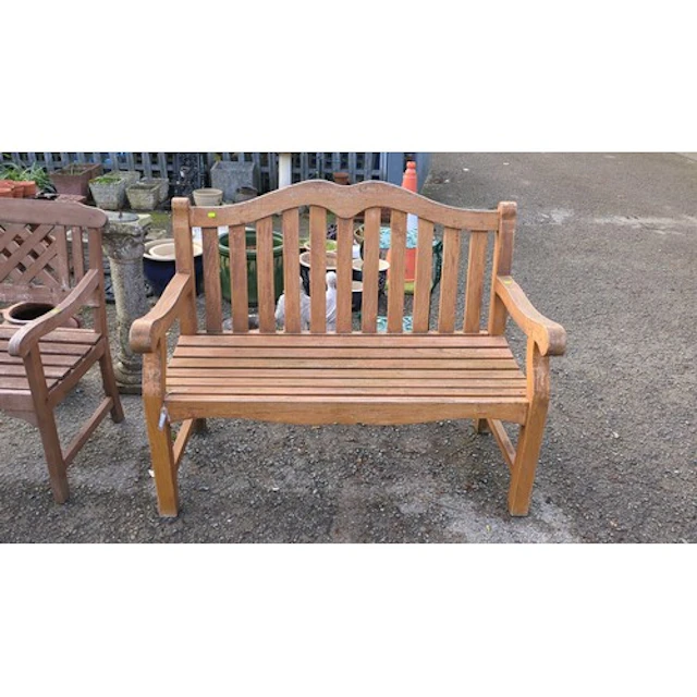 Teak House teak garden bench with shaped crest rail, vertica...