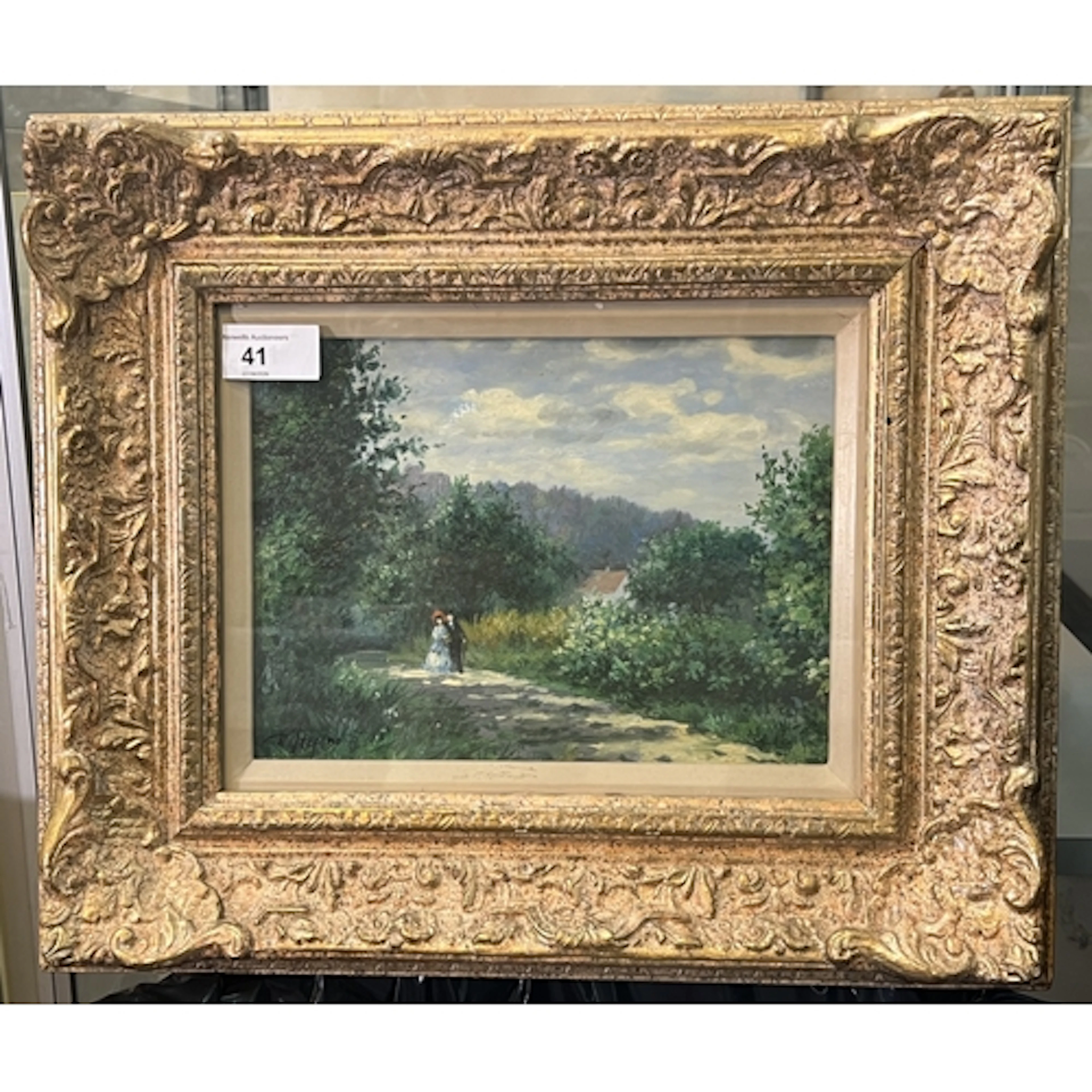 B Frepano, Rural road with courting couple, oil on board, si...