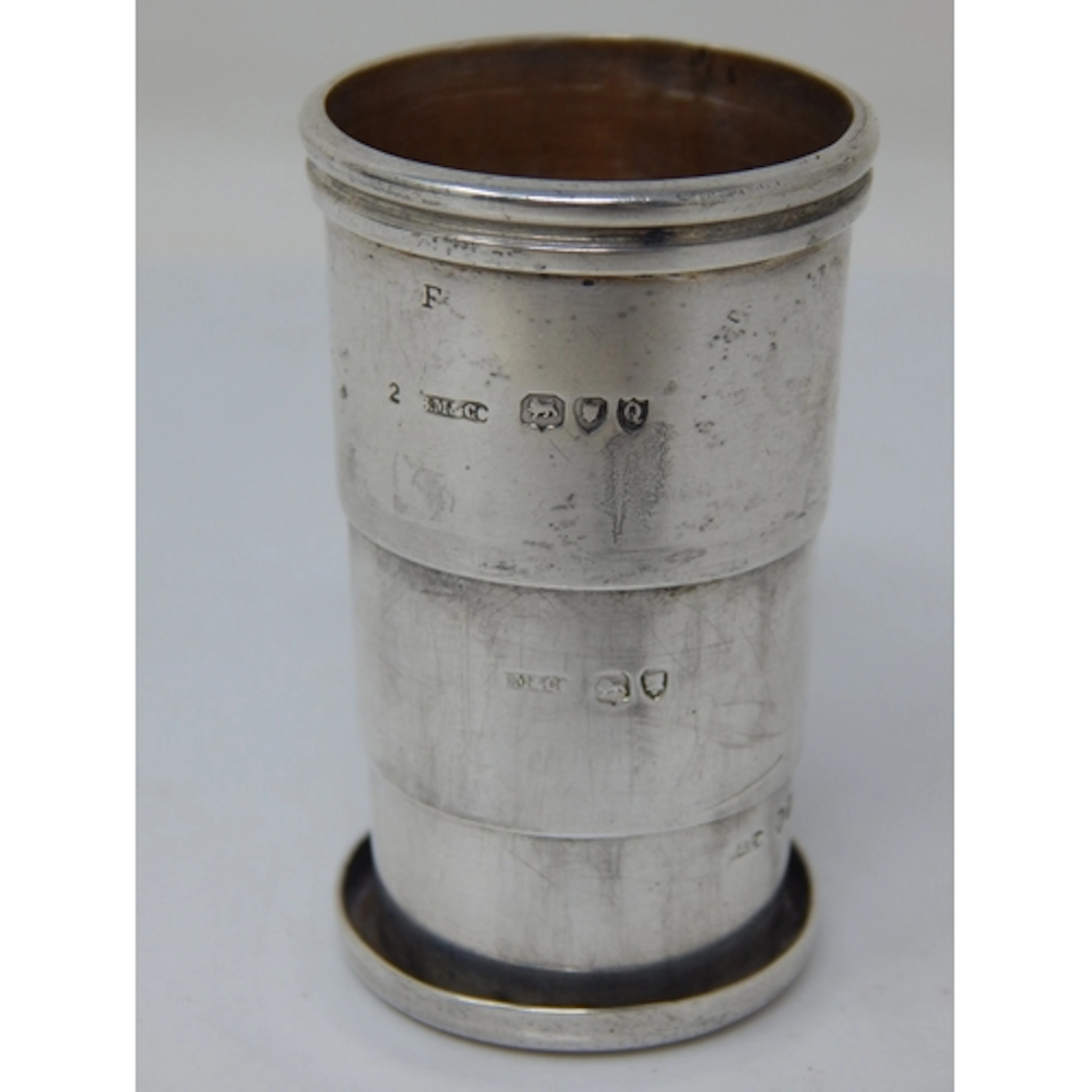 A Victorian 3 Section Collapsible Silver Shot Cup with Bayon...
