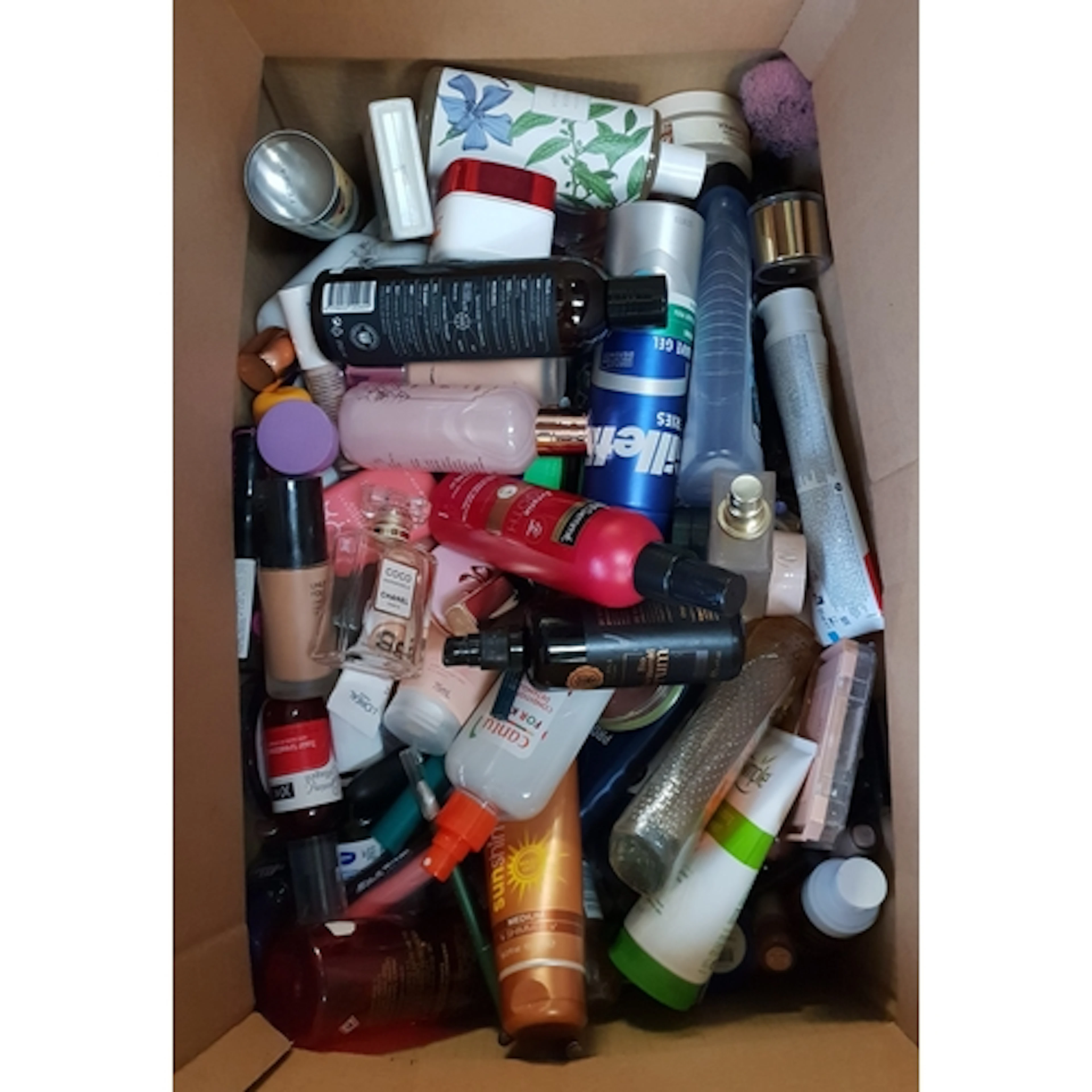 ONE BOX OF TOILETRIES AND COSMETICS including Mac, Coco Chan...