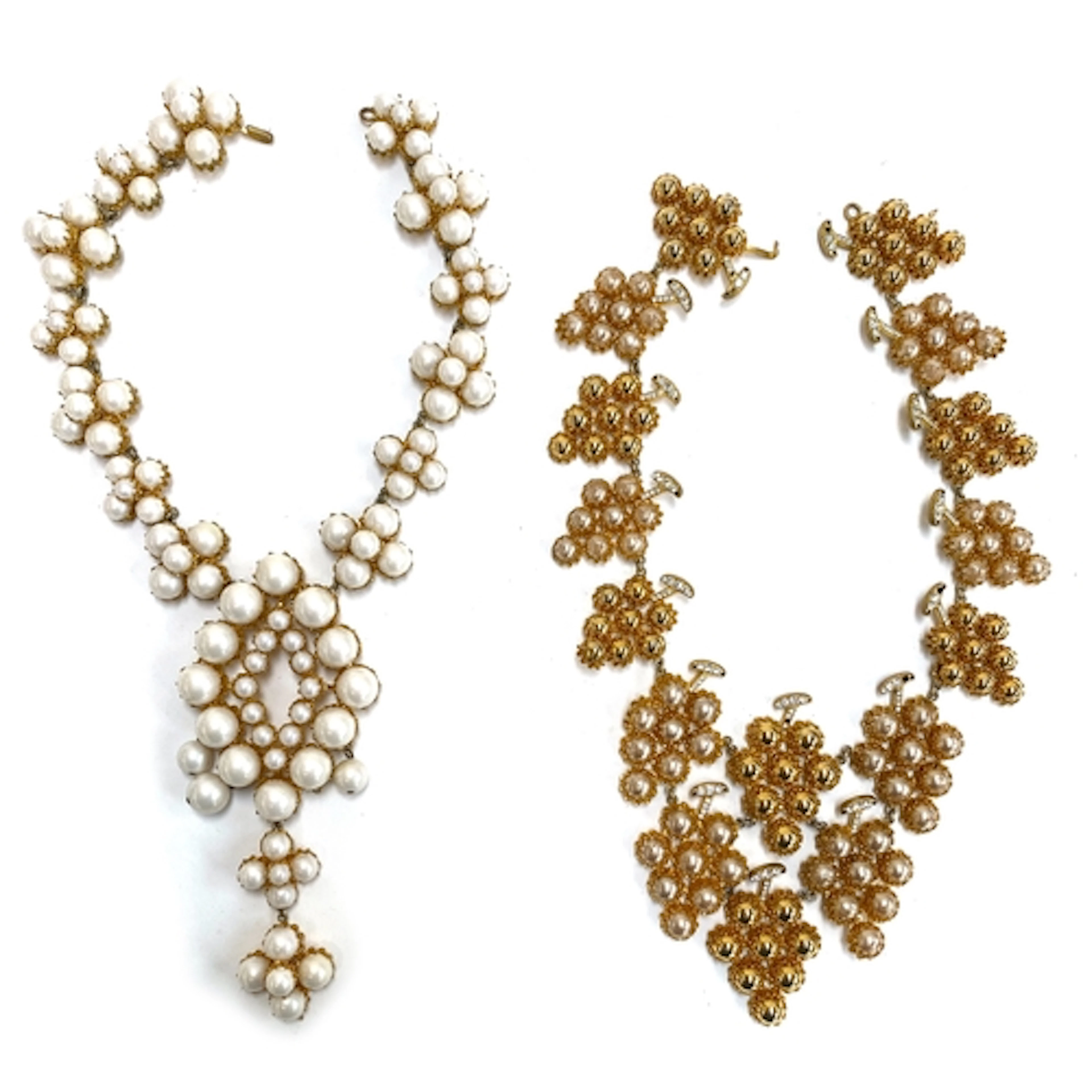 Two impressive vintage costume necklaces, one faux pearls in...