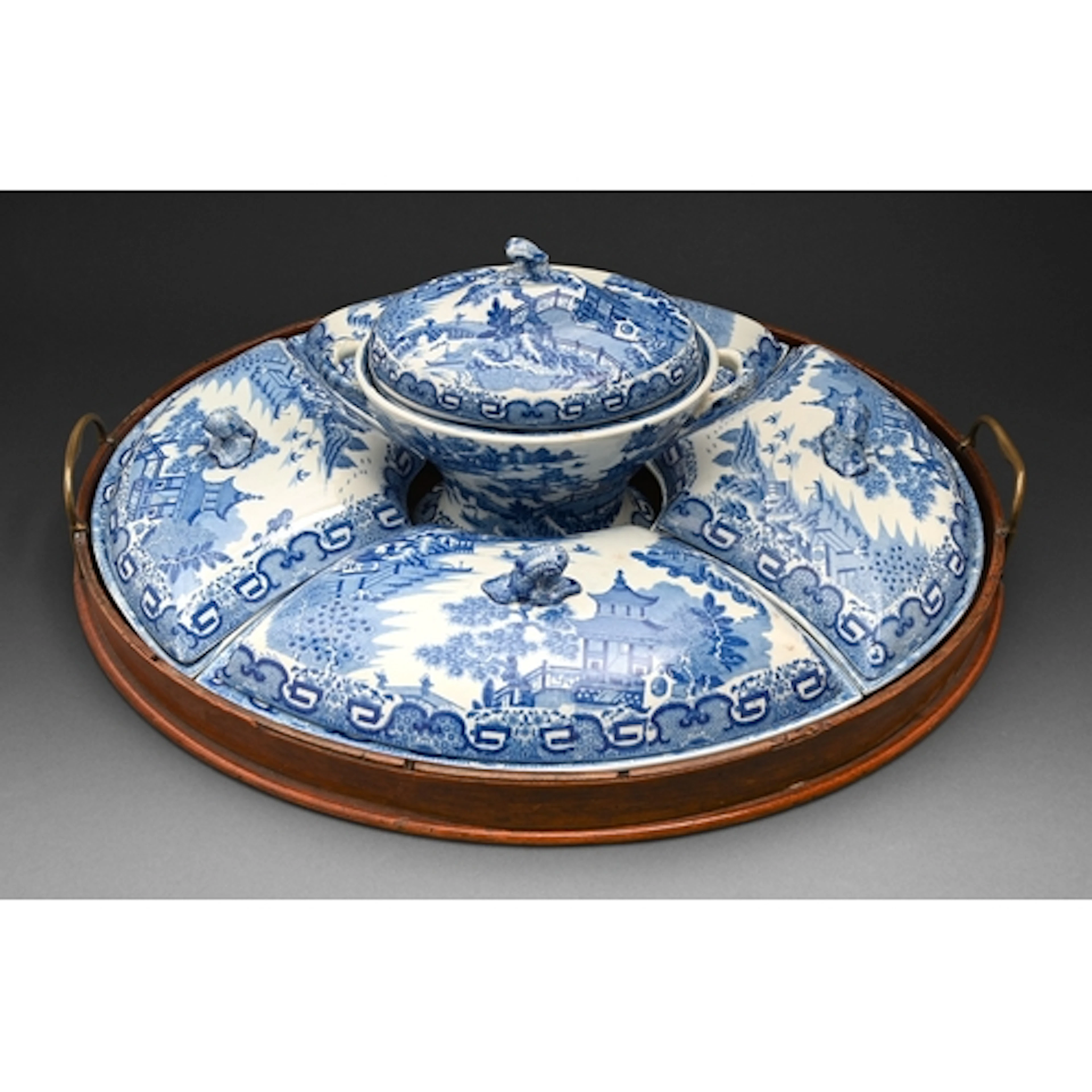 A Spode blue printed earthenware Flying Pennant pattern sup...