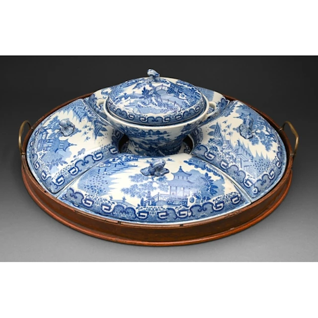 A Spode blue printed earthenware Flying Pennant pattern sup...