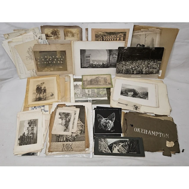 Prints incl. antique printed engravings landscape scenes, fi...