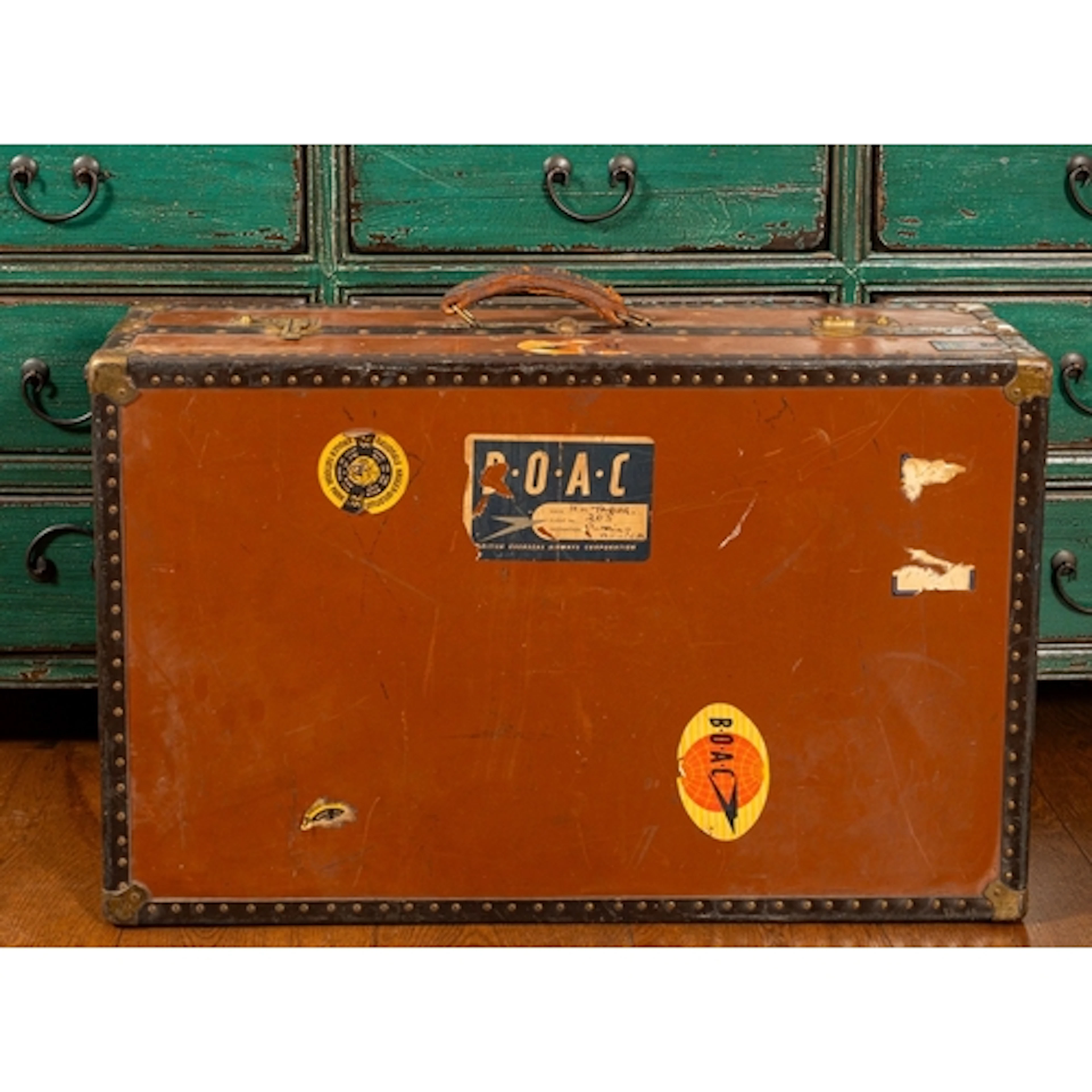 Victor Luggage; a hard-shell and metal bound steamer trunk, ...