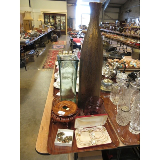 Costume Jewellery, Vase Stand and 3 Vases