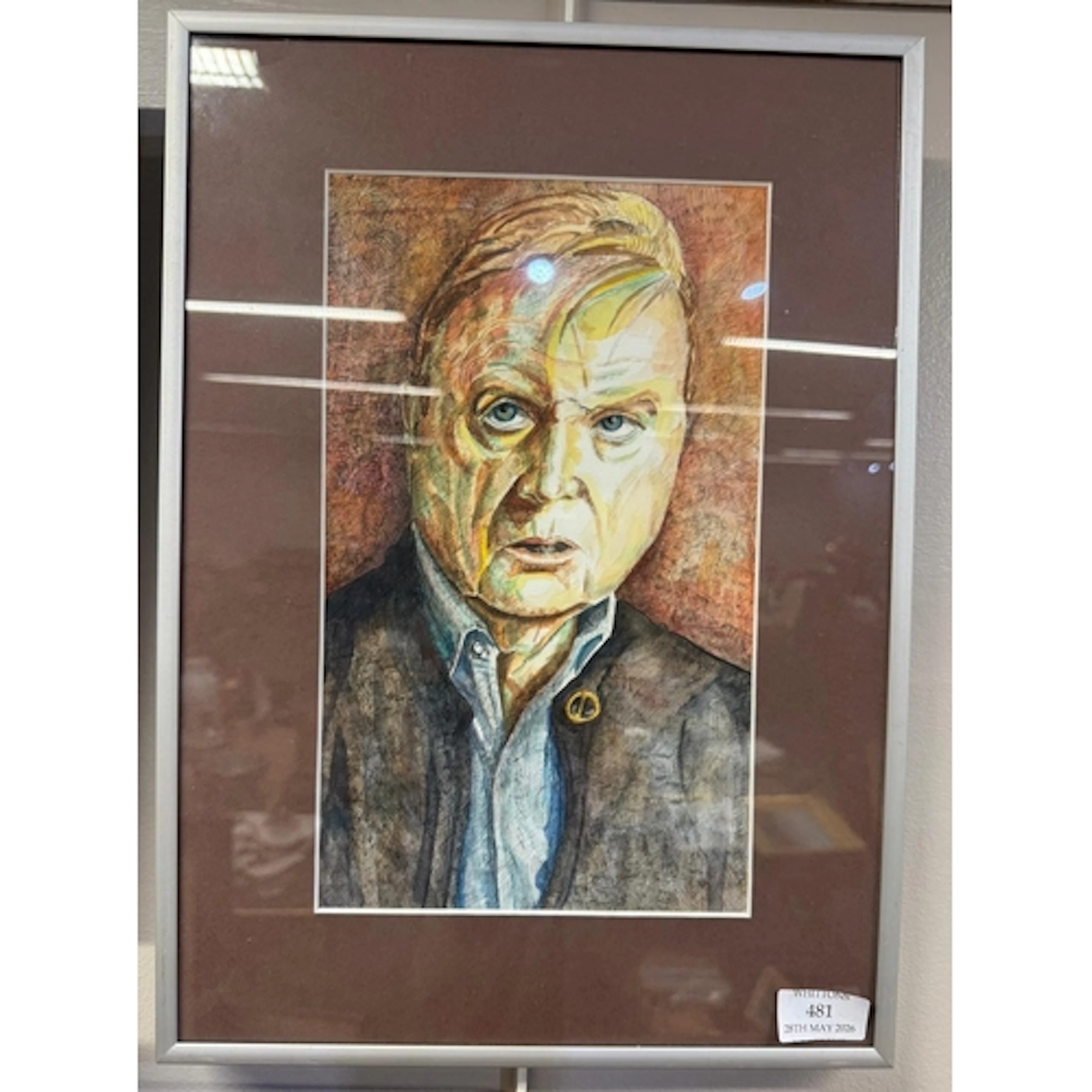 A framed and glazed stylised pen and wash portrait of Franci...