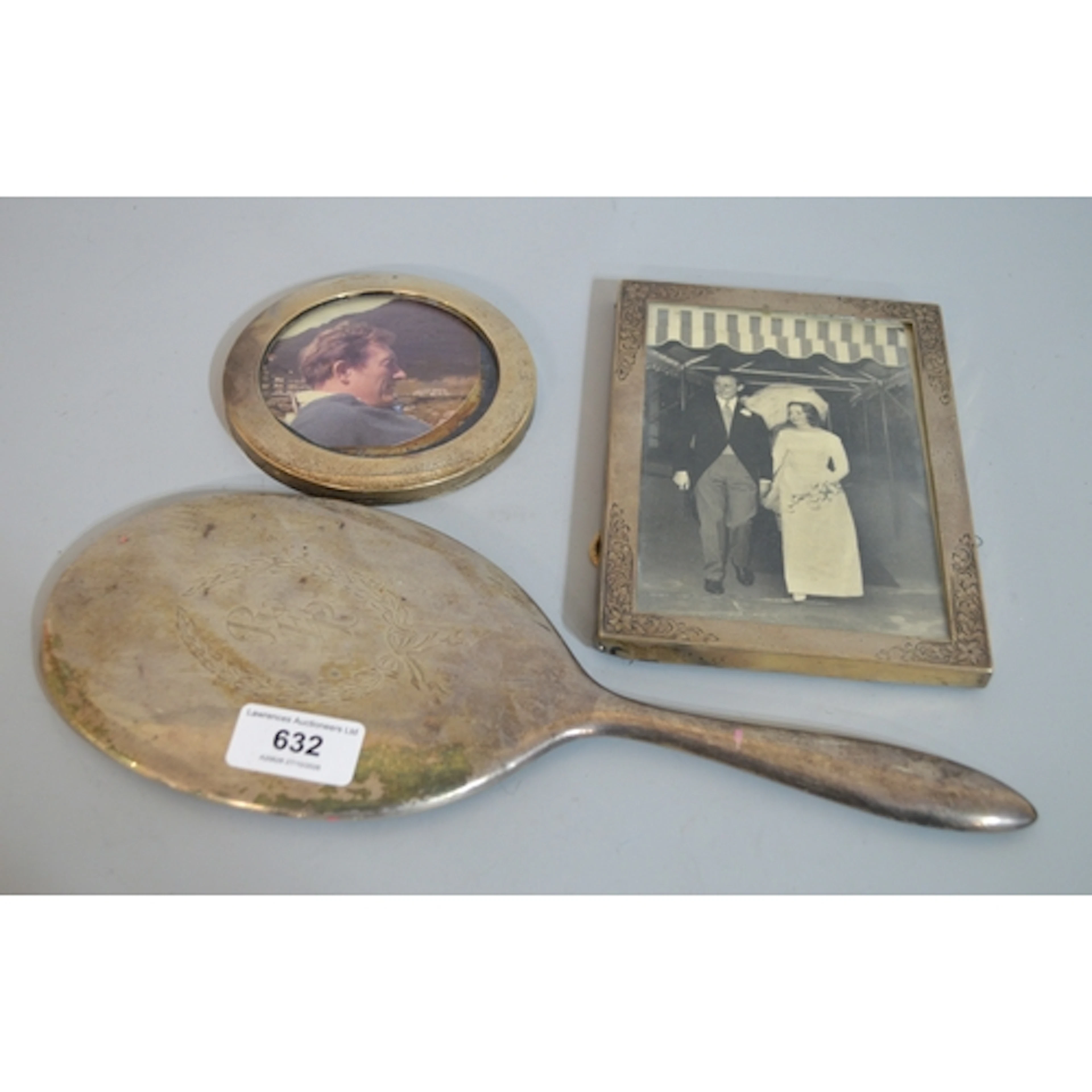 Sterling silver backed hand mirror, together with two silver...