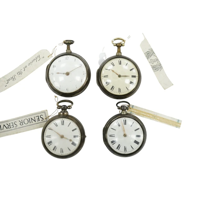 Four assorted George III silver pair cased keywind verge poc...