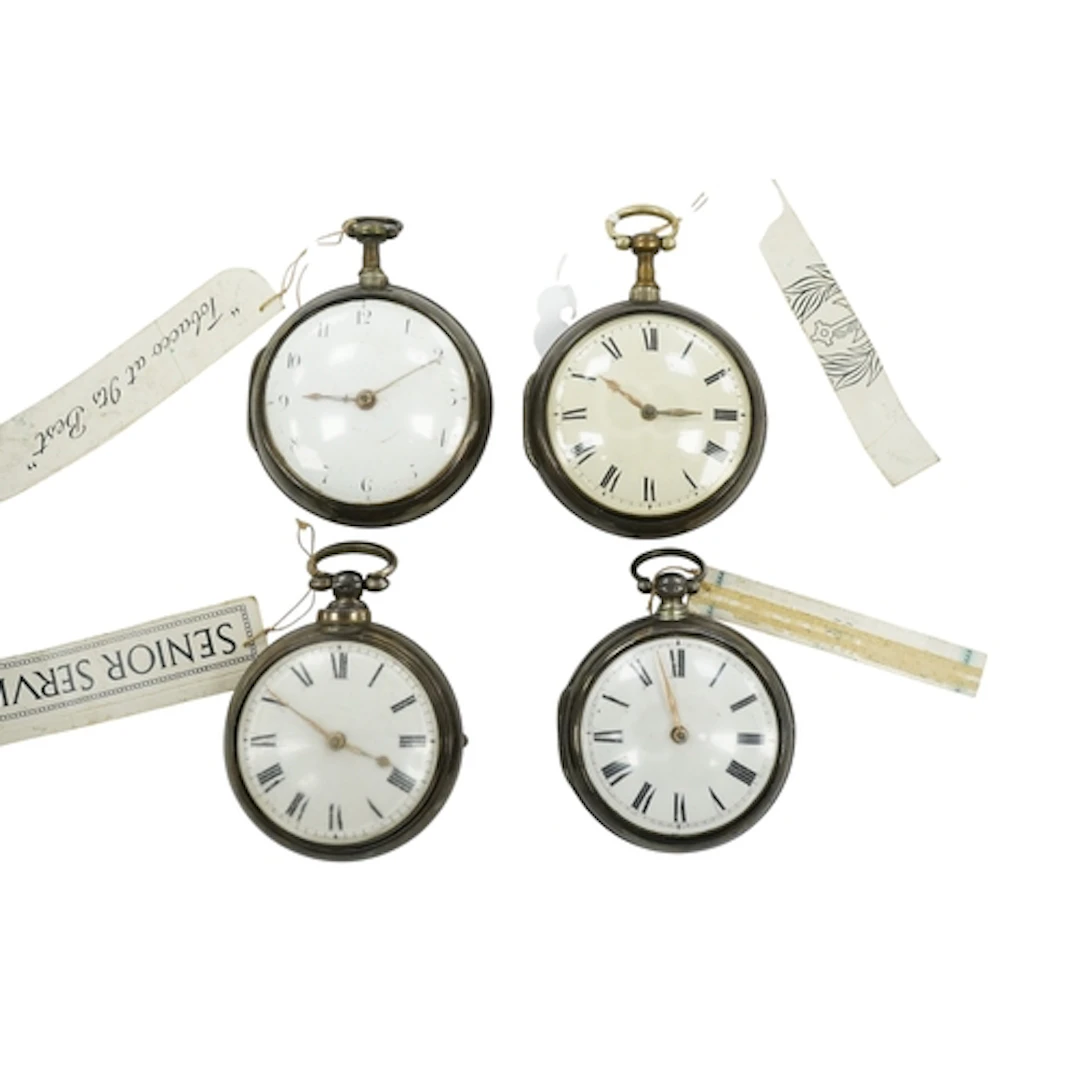 Four assorted George III silver pair cased keywind verge poc...