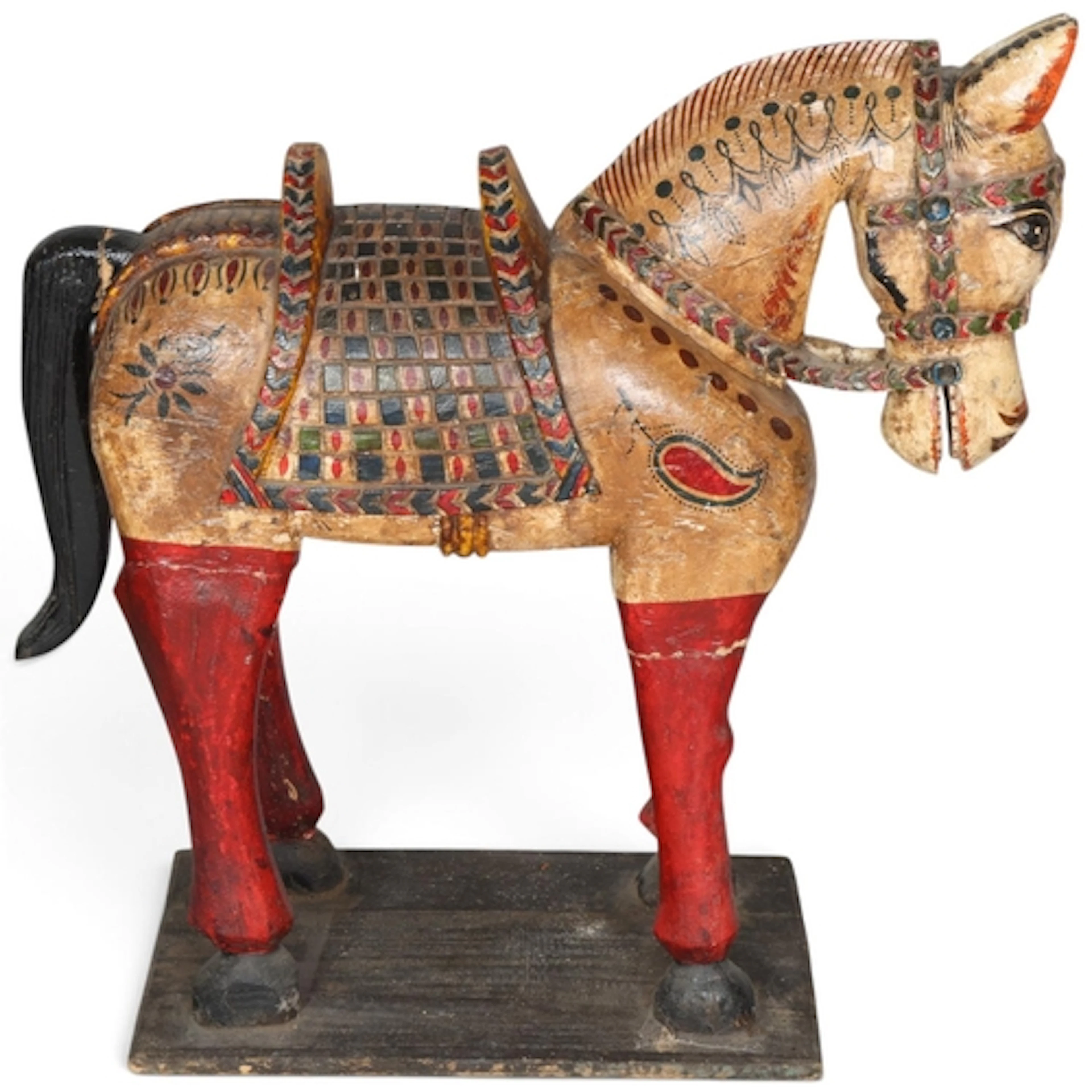 An Indian carved and painted wood wedding horse, probably mi...