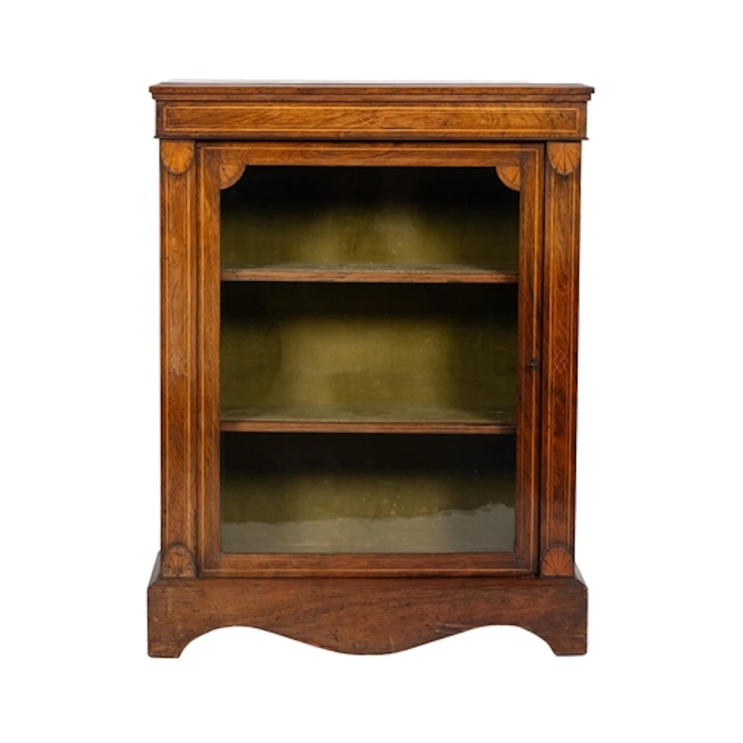 A Victorian rosewood and line inlaid pier display cabinet, l...
