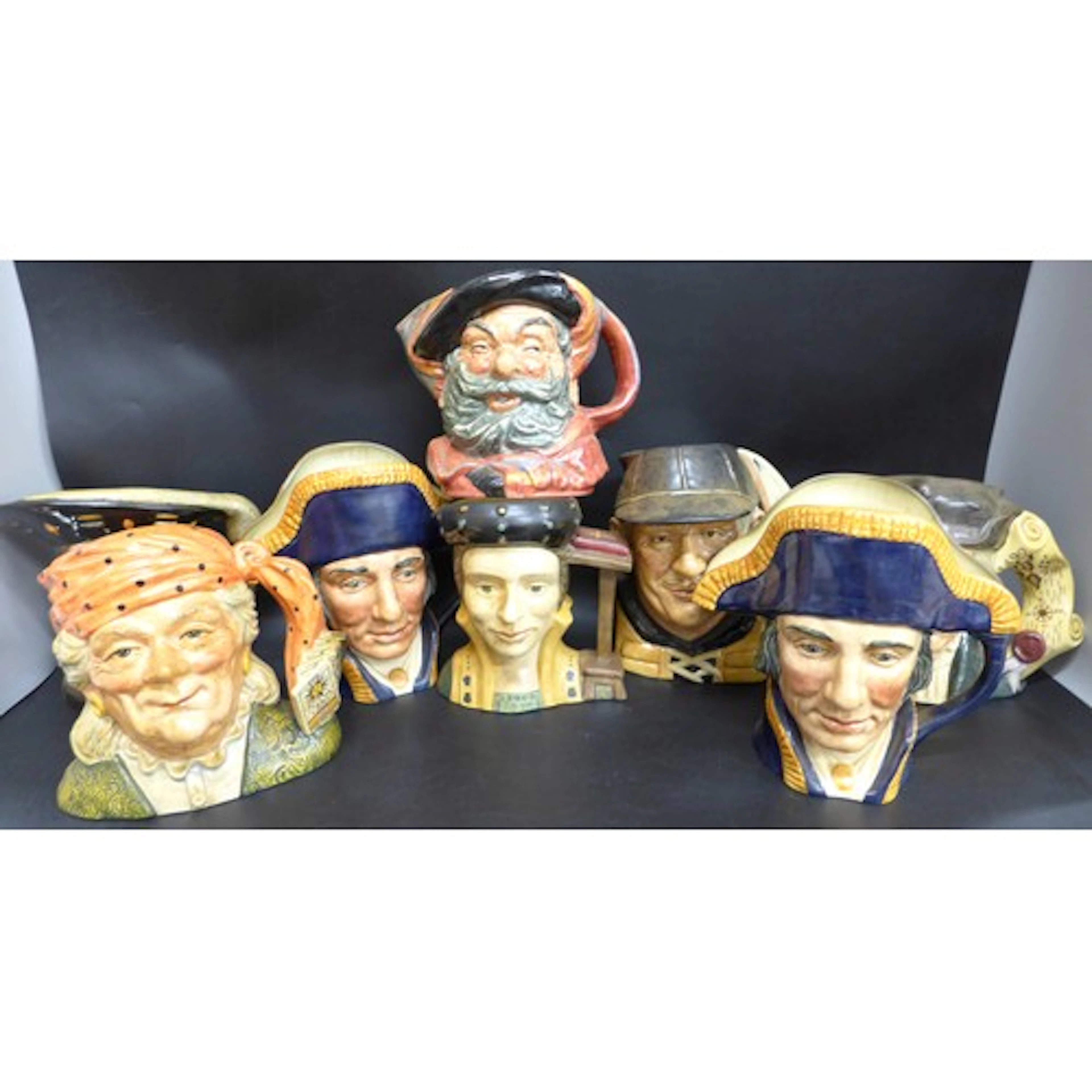 Eight Royal Doulton character jugs including Lord Nelson, Fo...