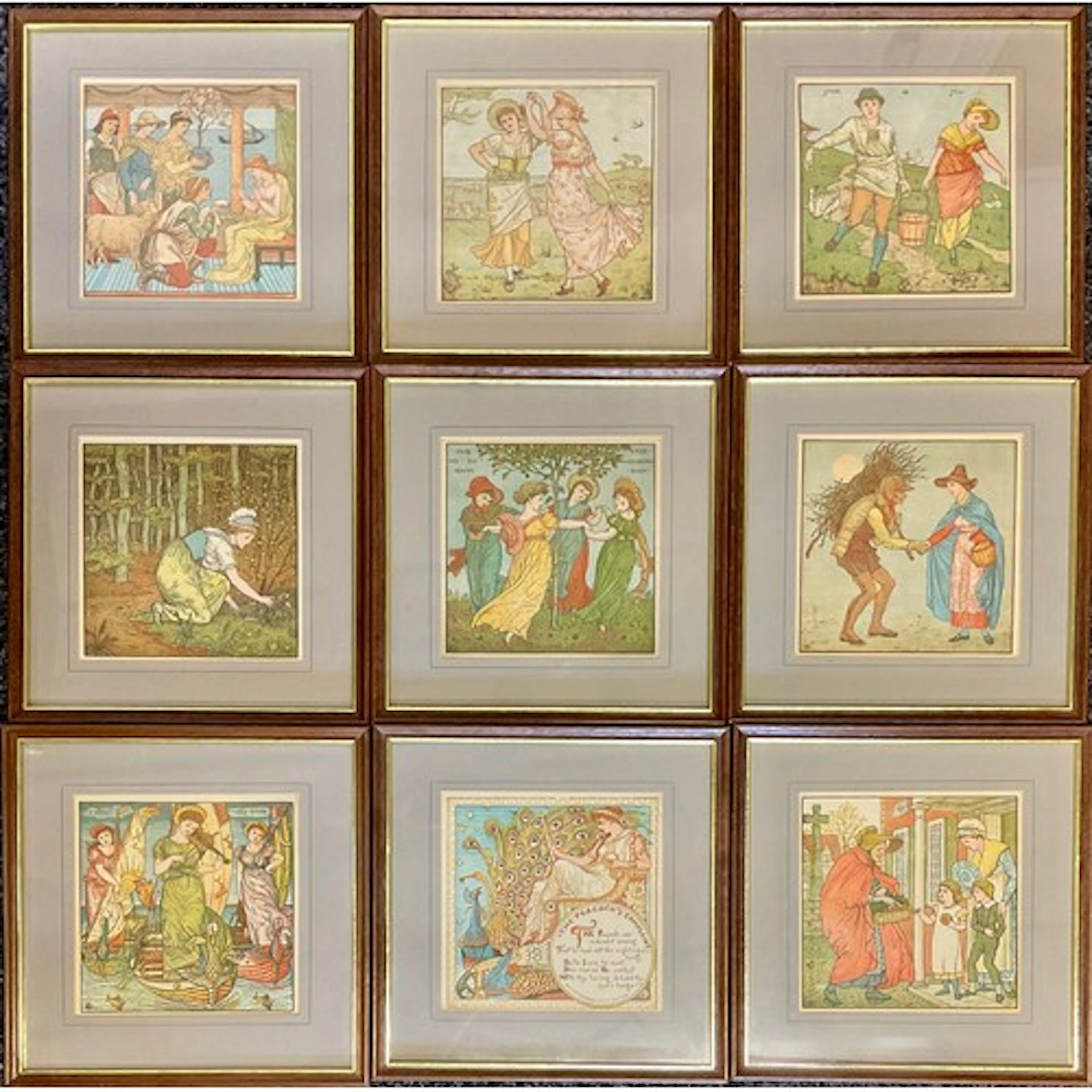 A series of nine Victorian nursery rhyme coloured engravings...