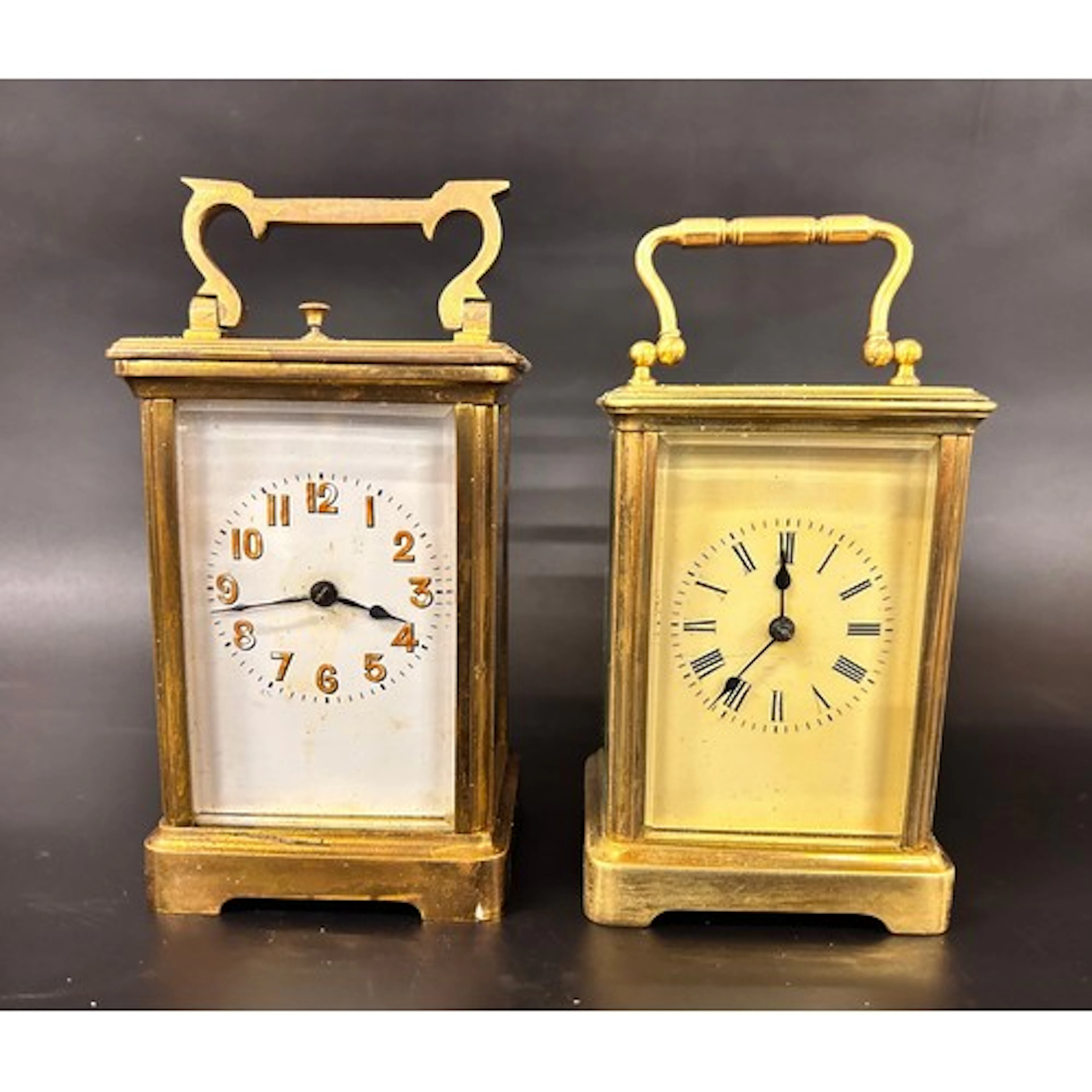 Two brass carriage clocks, one with French movement and othe...