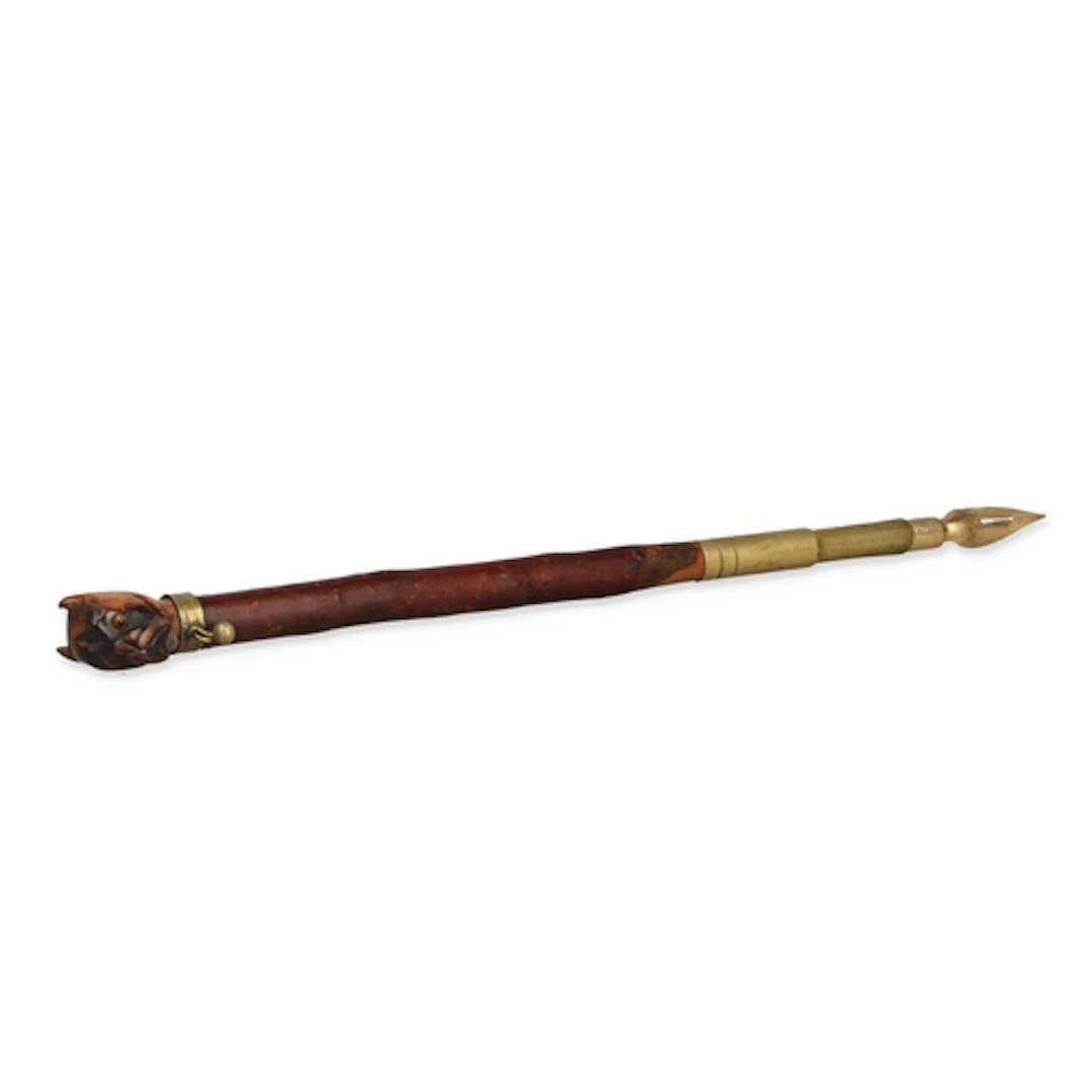 A FRENCH 19TH CENTURY CARVED WOOD AND BRASS NOVELTY DIP PEN ...