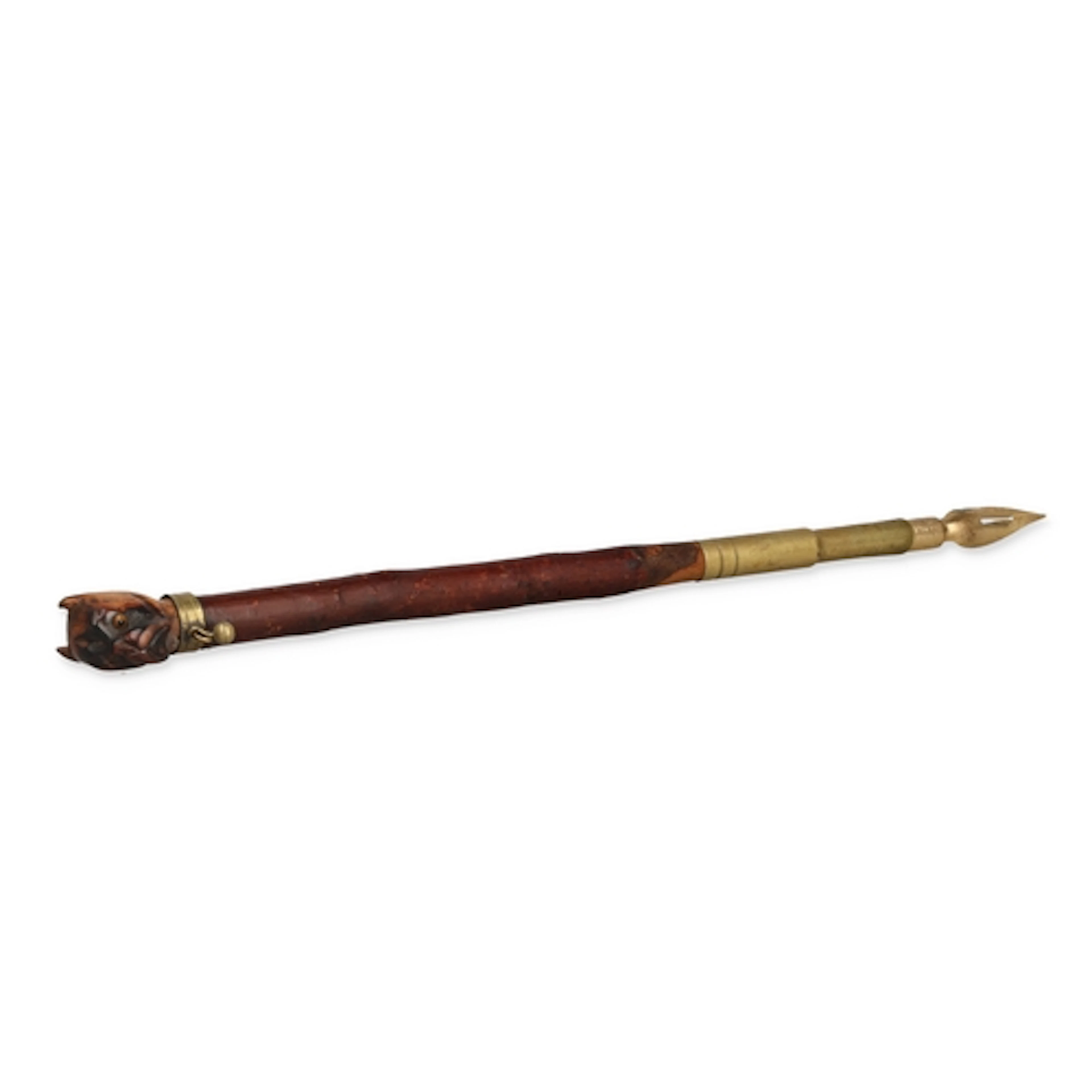 A FRENCH 19TH CENTURY CARVED WOOD AND BRASS NOVELTY DIP PEN ...