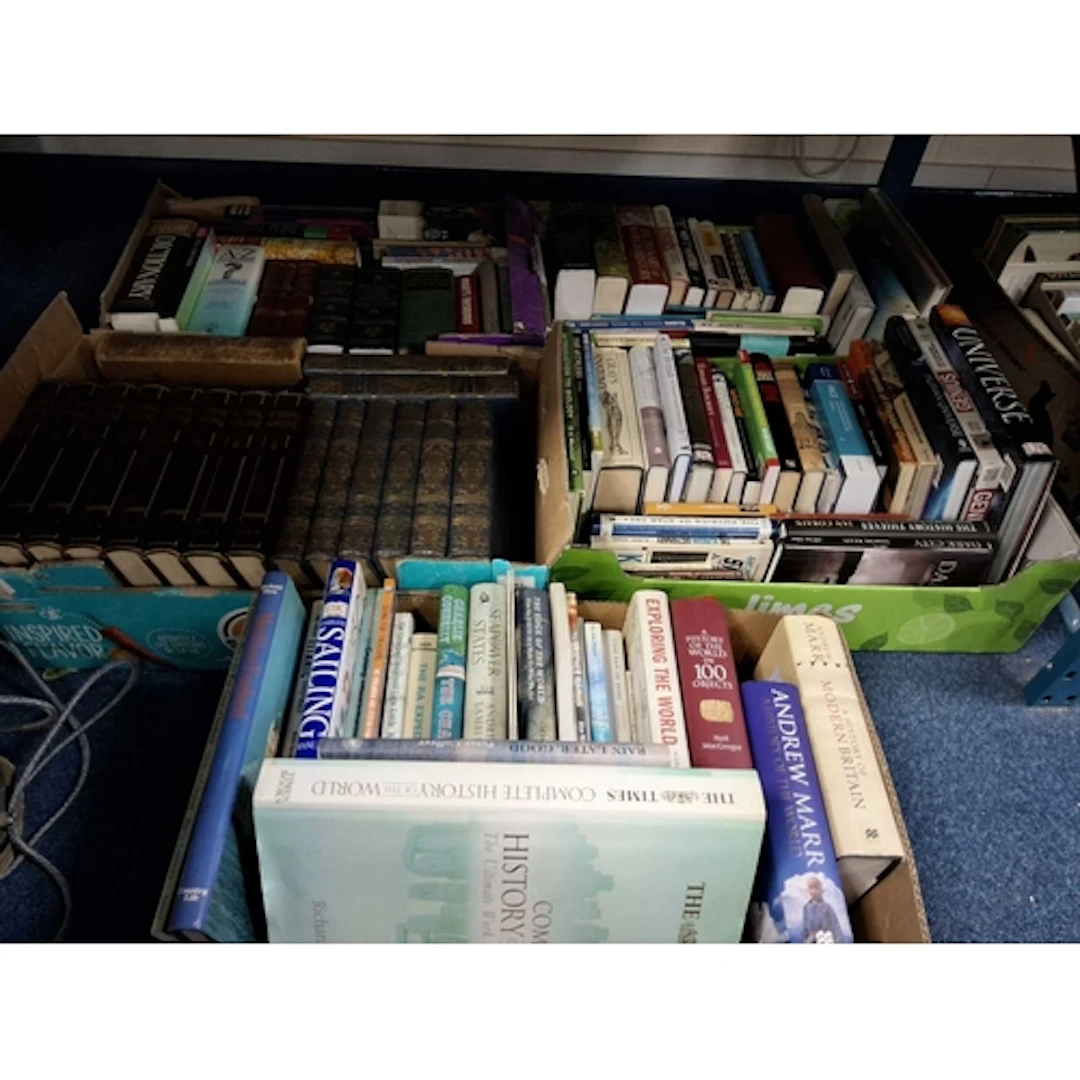 FIVE BOXES OF MOSTLY NON-FICTION BOOKS, covering subjects su...