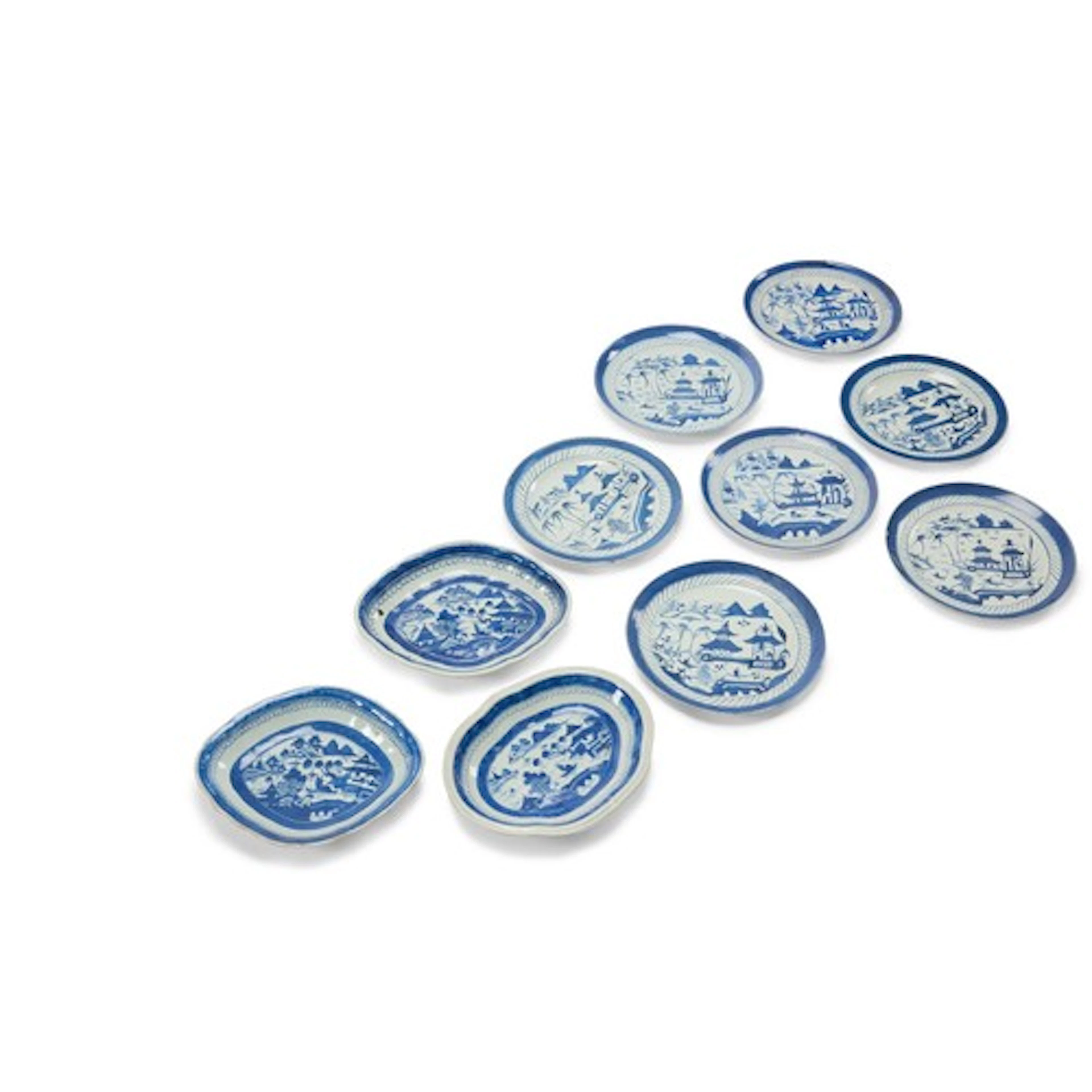 A 19th century chinese dinner service, painted in underglaze...