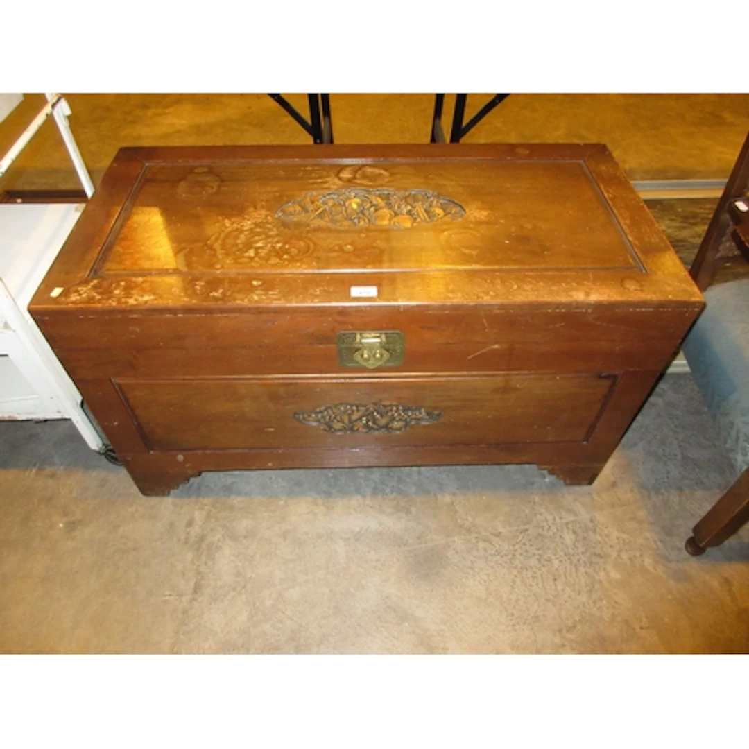Chinese Carved Camphor Wood Trunk, 101x50x56cm h