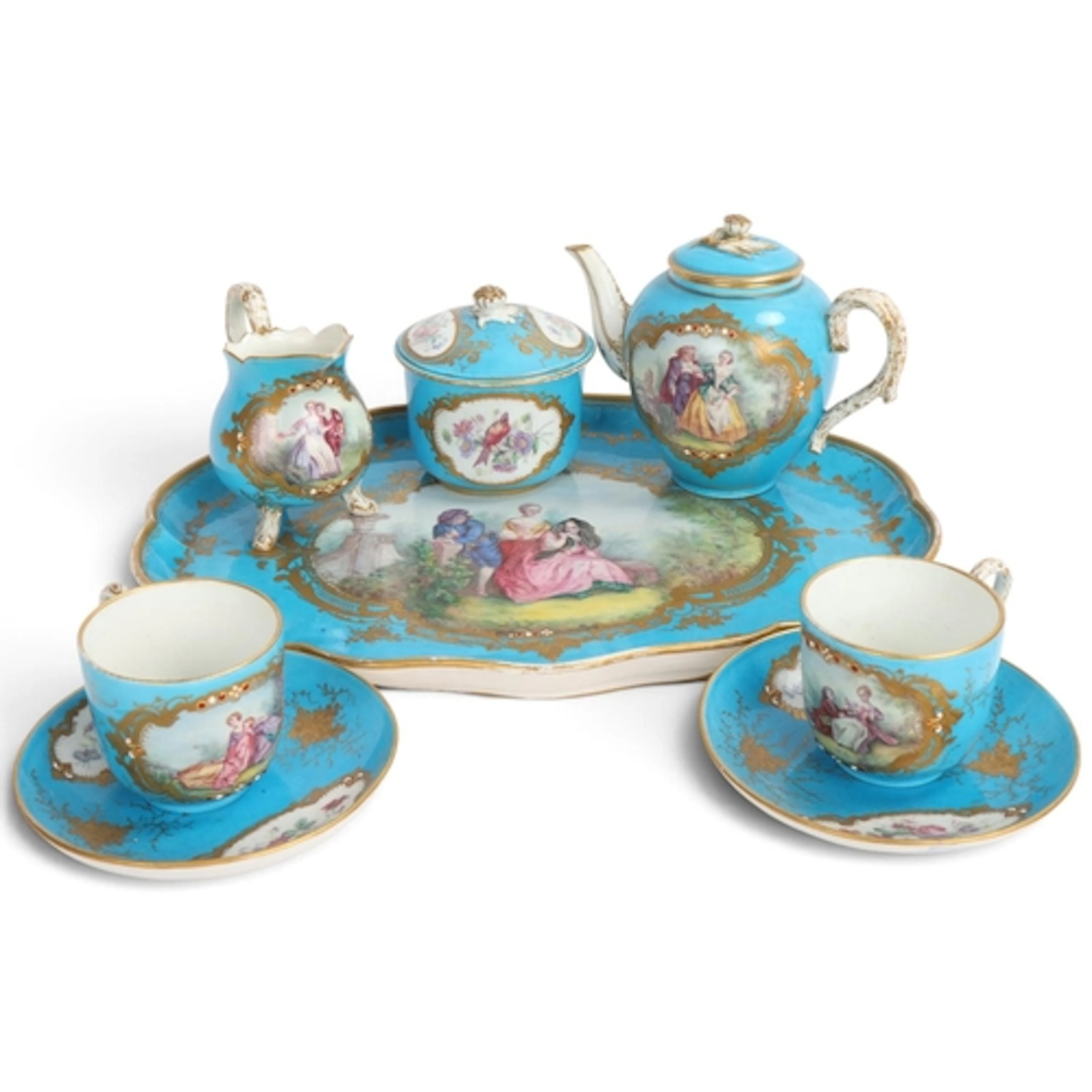 A Sevres porcelain tea-for-two service on matching tray, wit...