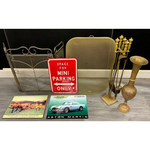 A contemporary wrought iron fire guard; another early 20th c...