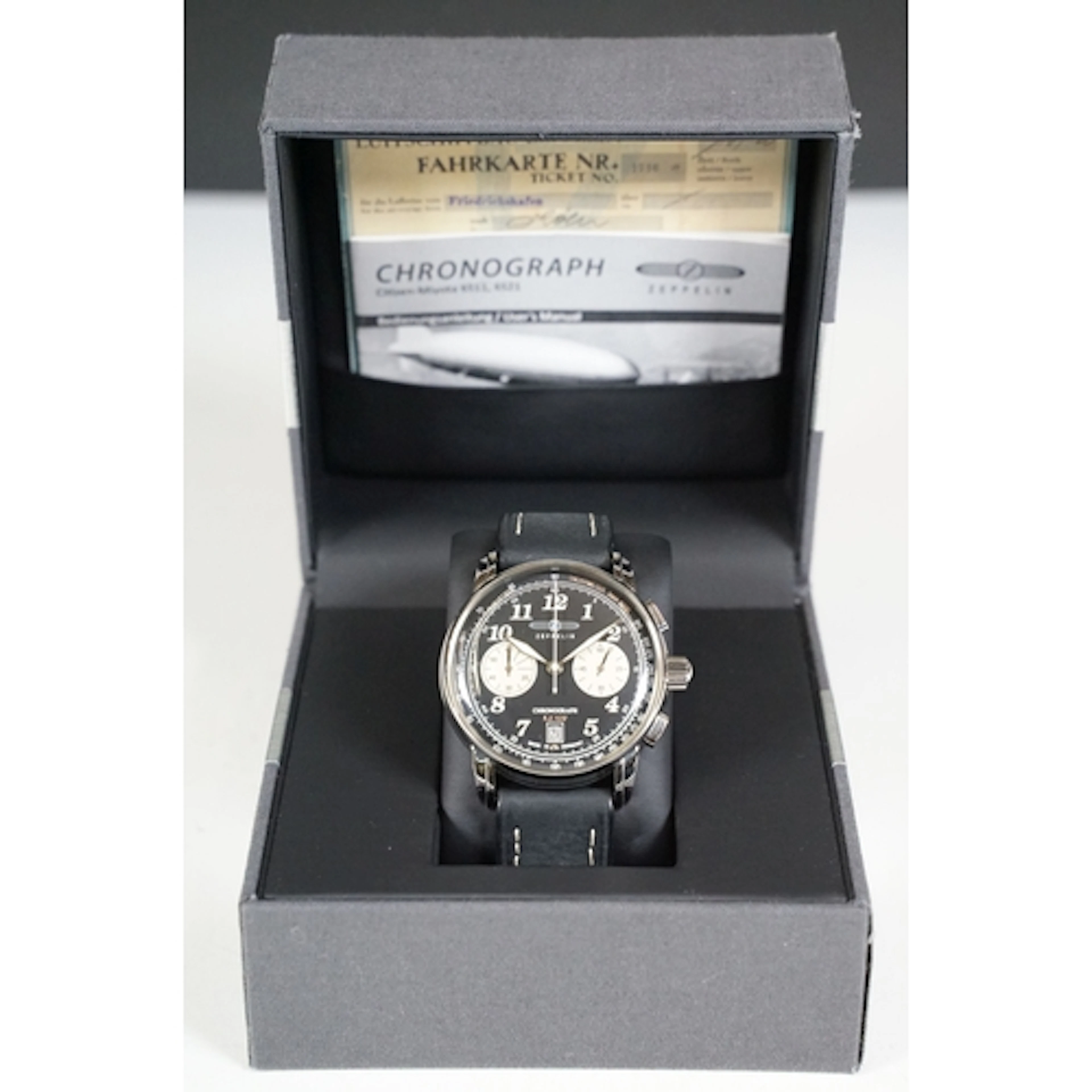 Zeppelin watch with leather strap, housed within original bo...