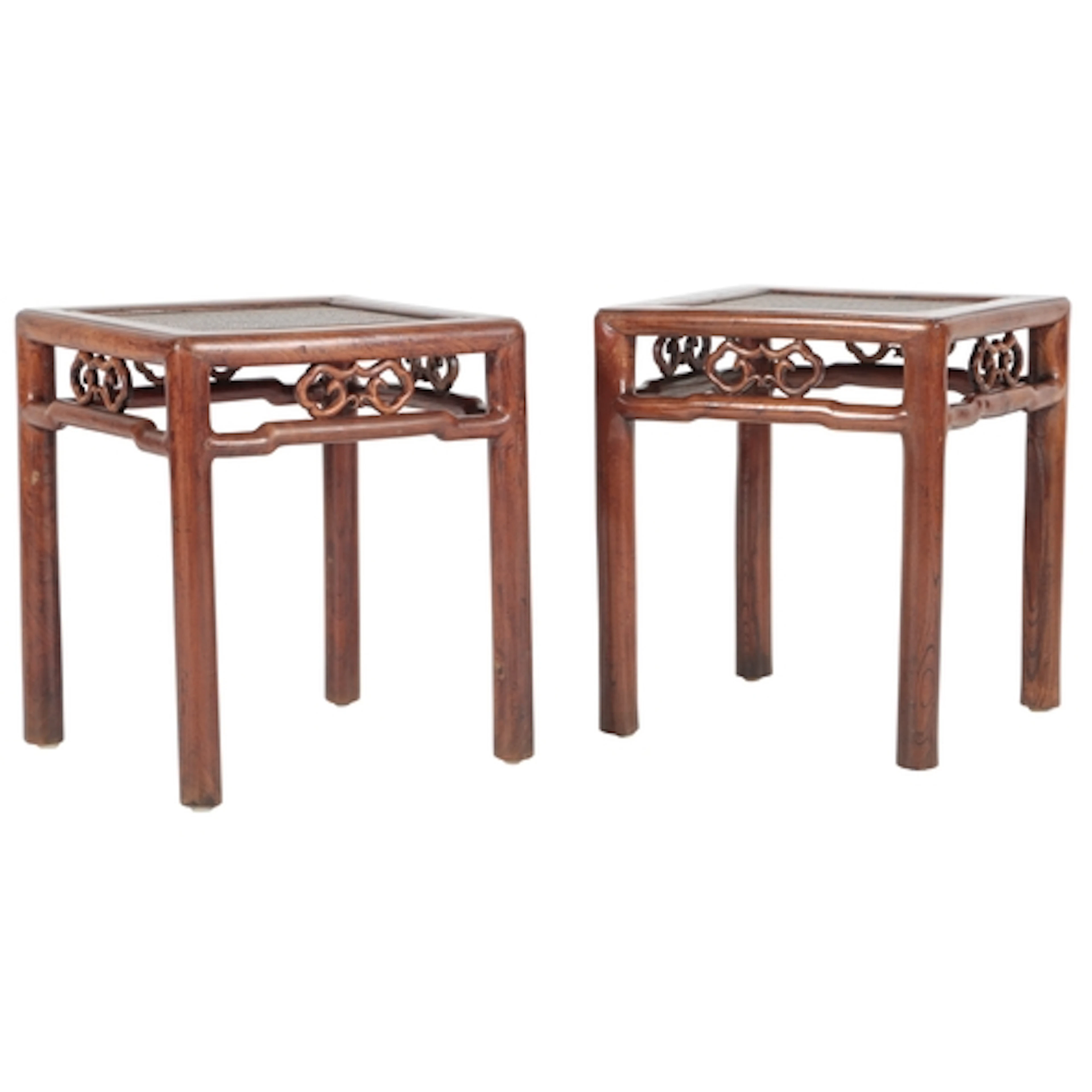 A pair of Chinese elm round stools, Qing dynasty, each seat ...