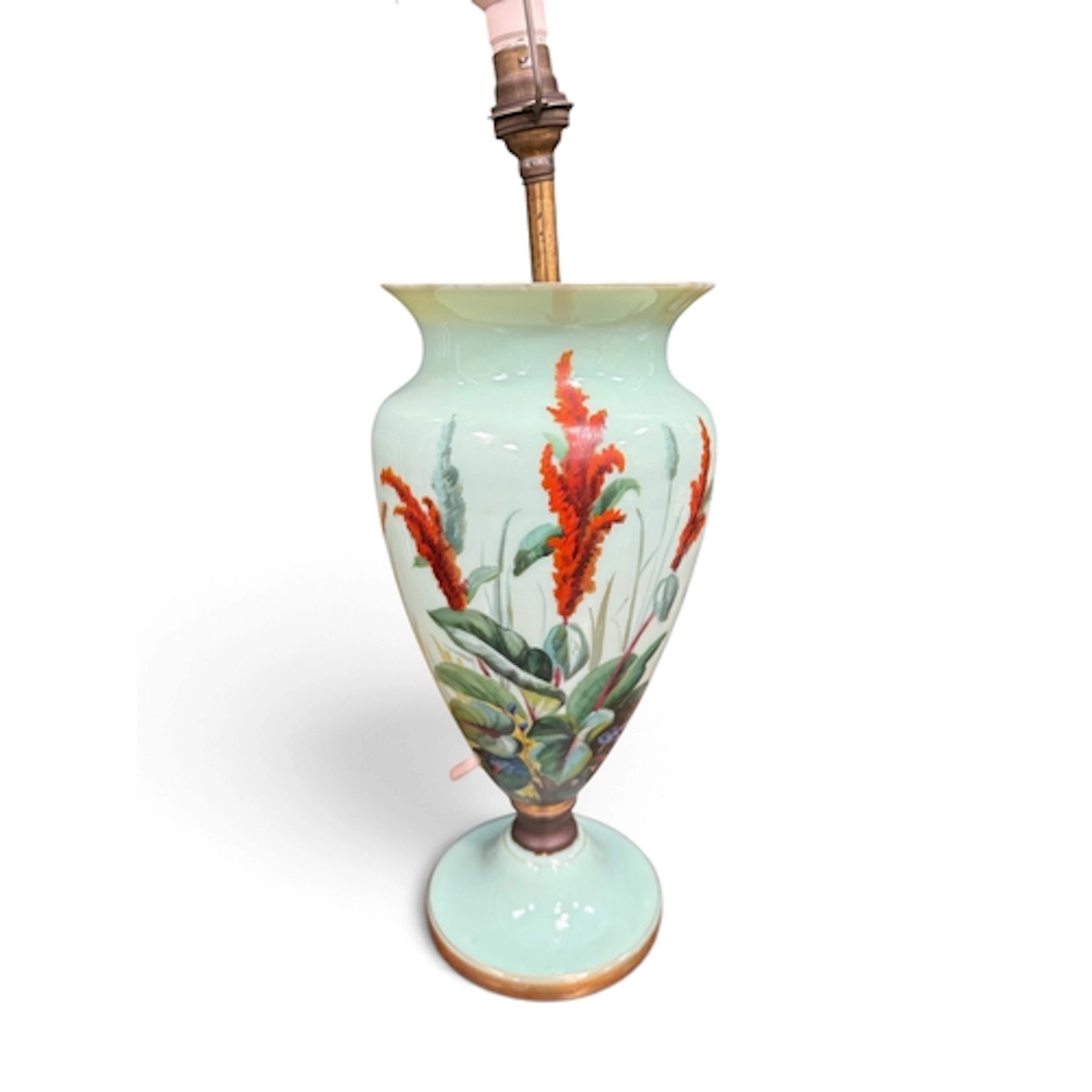 A FRENCH 19TH CENTURY TURQUOISE OPALINE GLASS VASE, CONVERTE...
