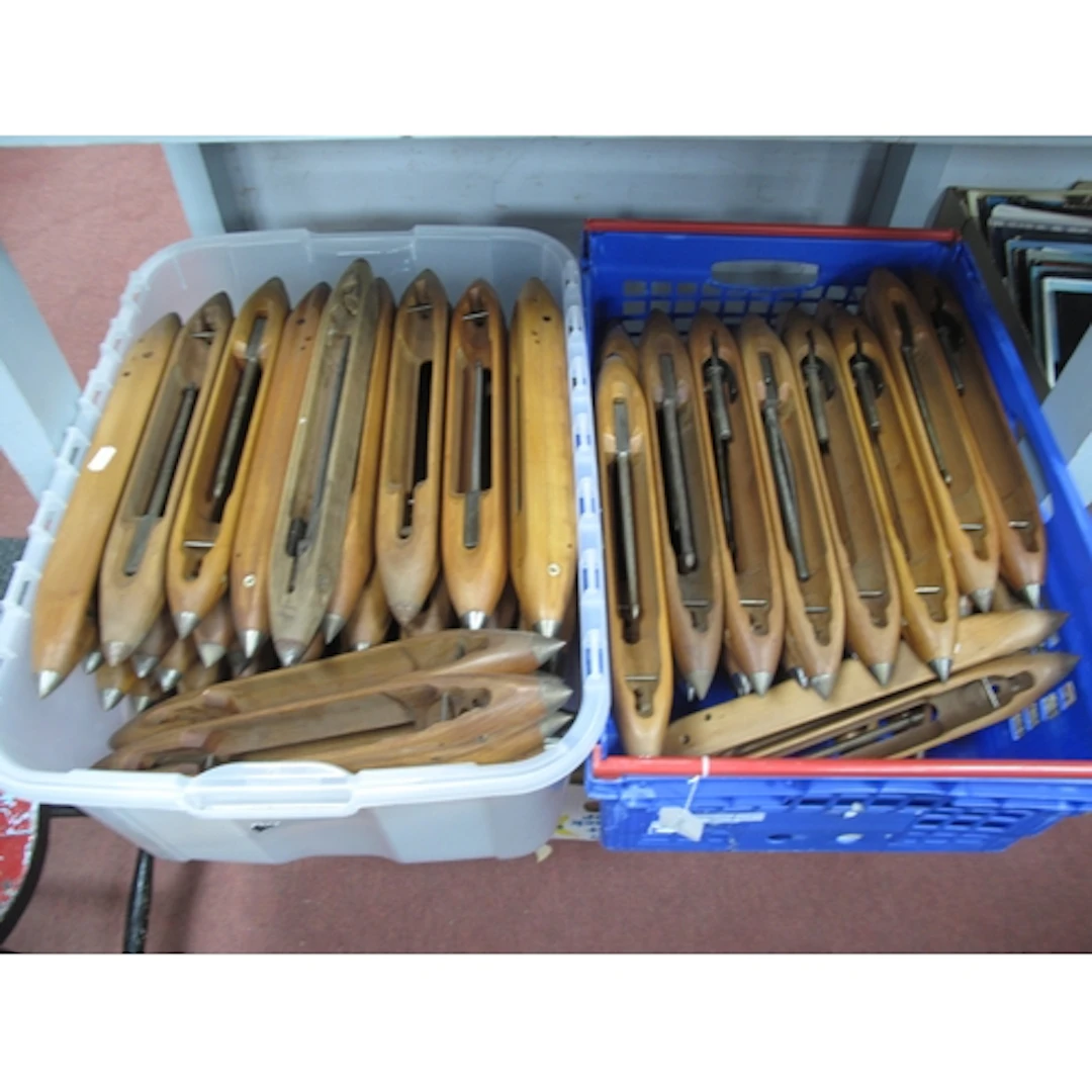 Collection of 90+ wooden weaving loom shuttles, mainly by Wa...