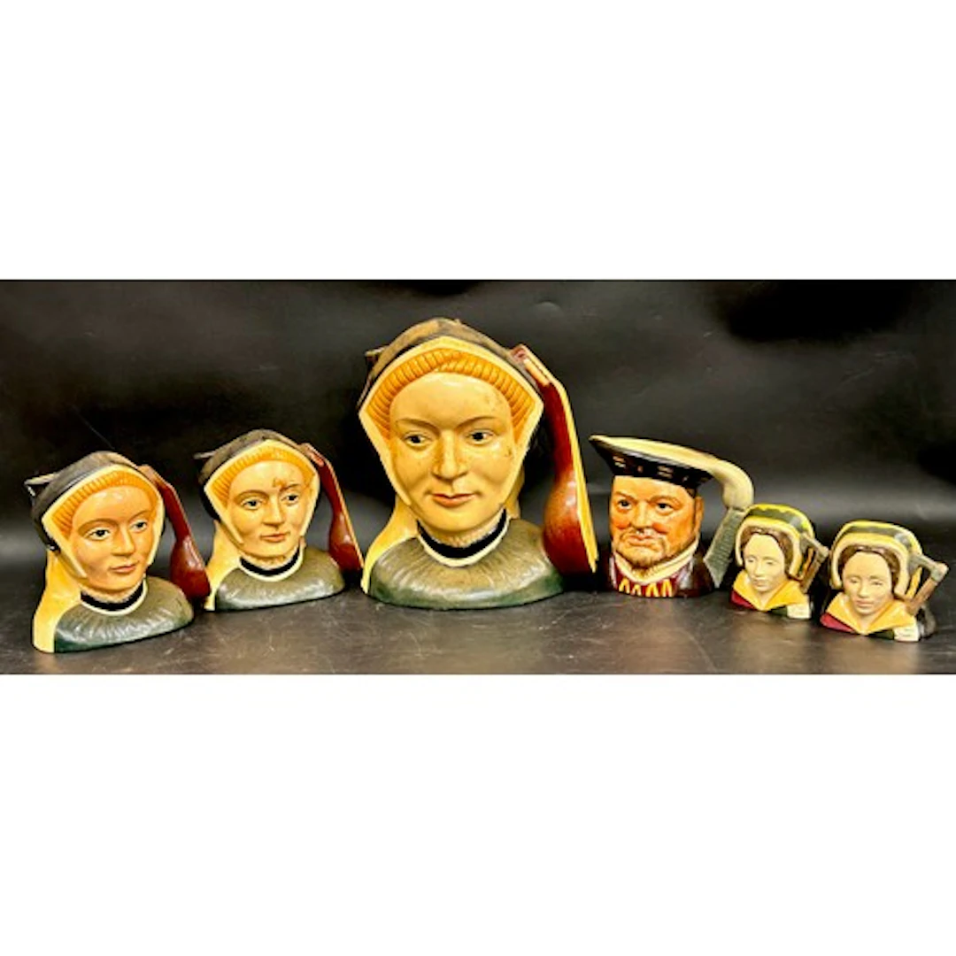 Collection of six Royal Doulton Tudor character jugs to incl...