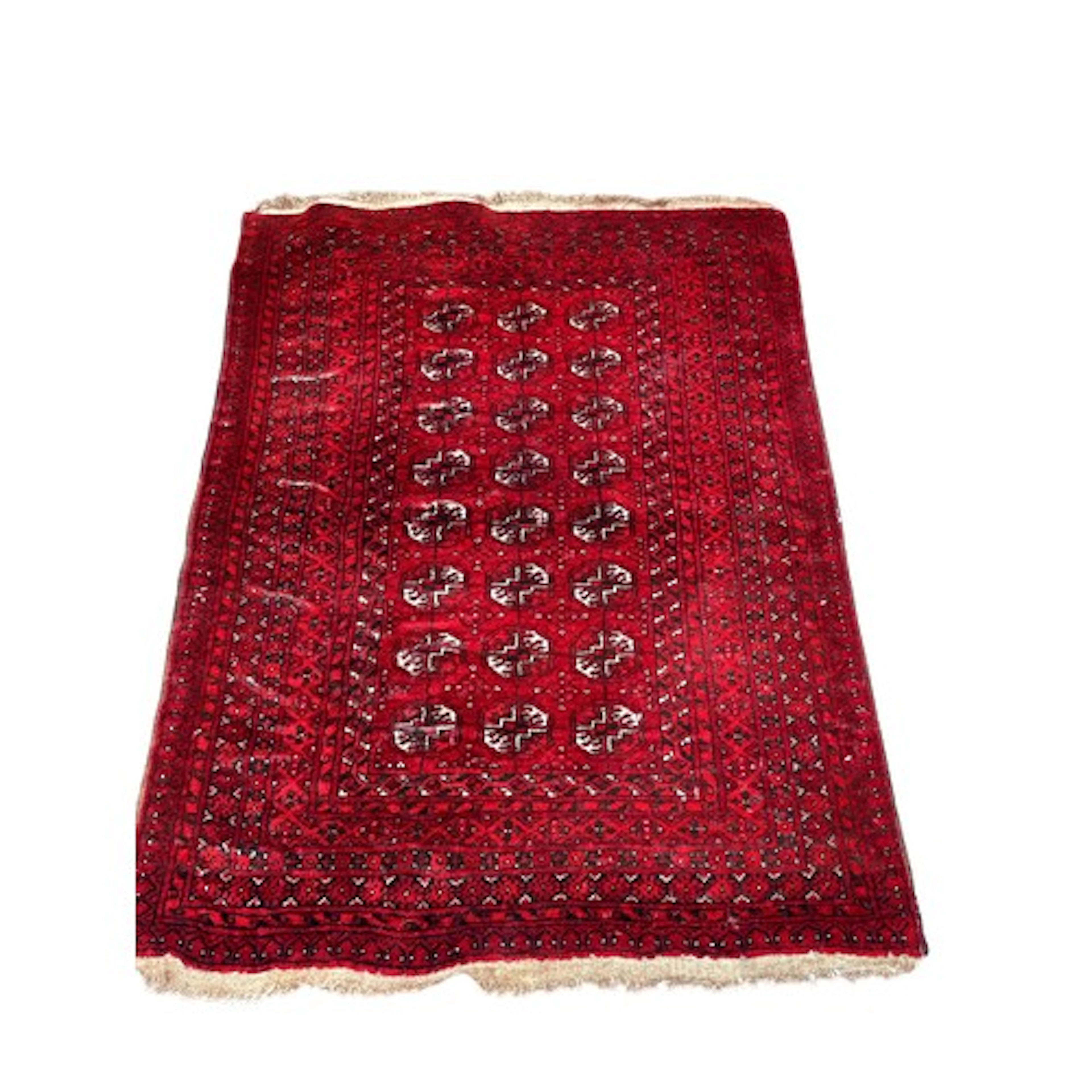 Hand woven Bokhara rug, 128cm by 96cm.