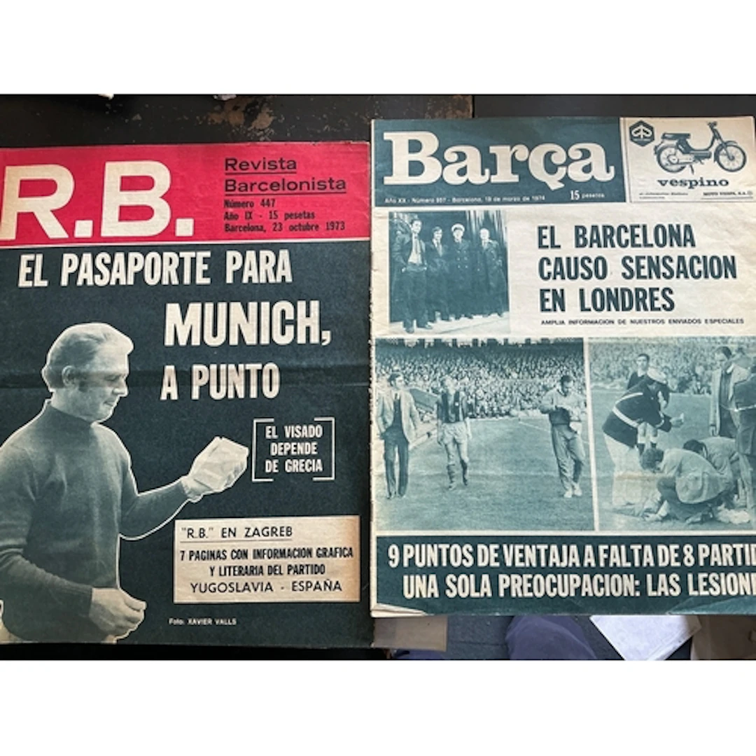 1973 + 1974 Barcelona v Arsenal Football Newspapers: Revista...