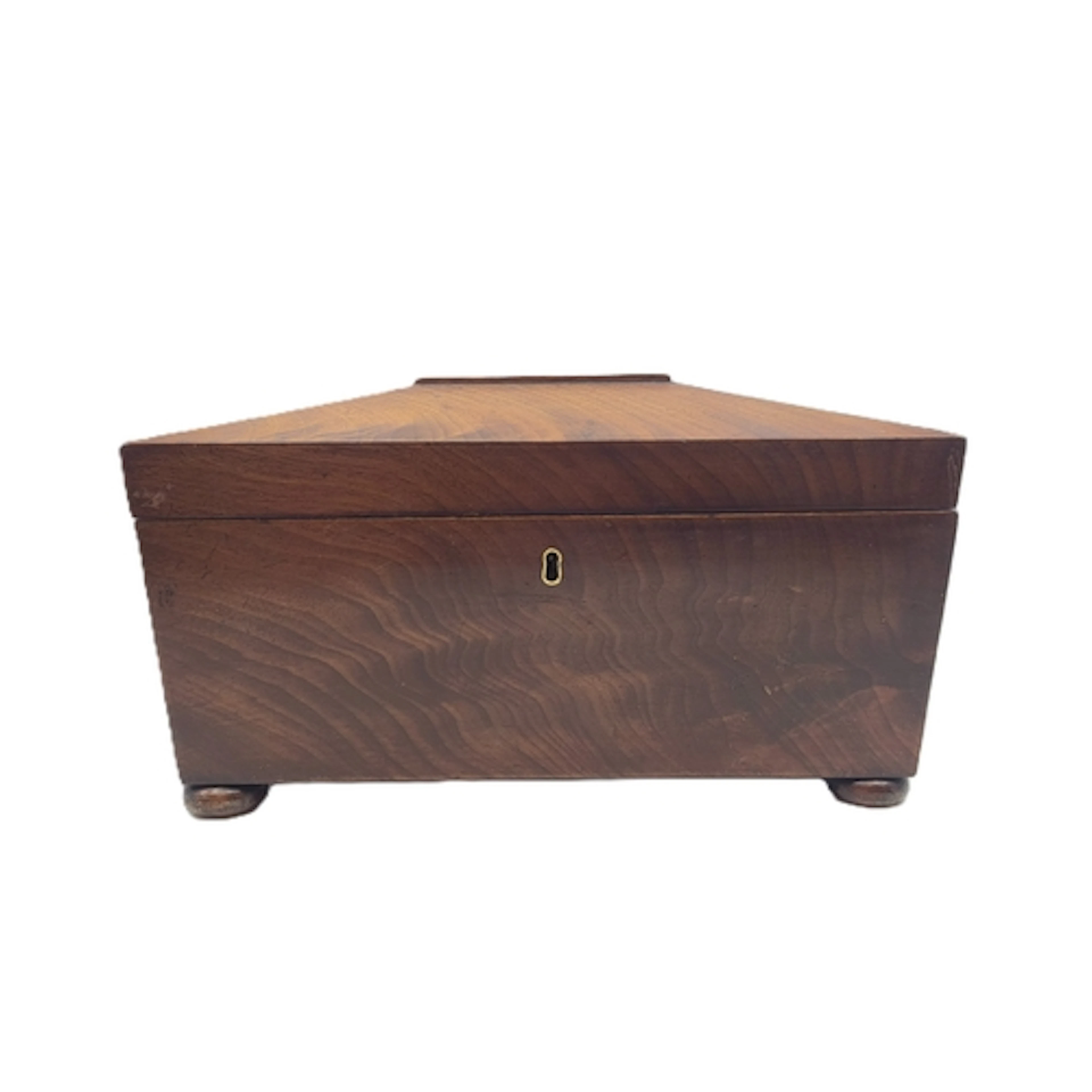 A REGENCY ANTIQUE MAHOGONY SARCOFAGUS SHAPED TEA CADDY, the ...