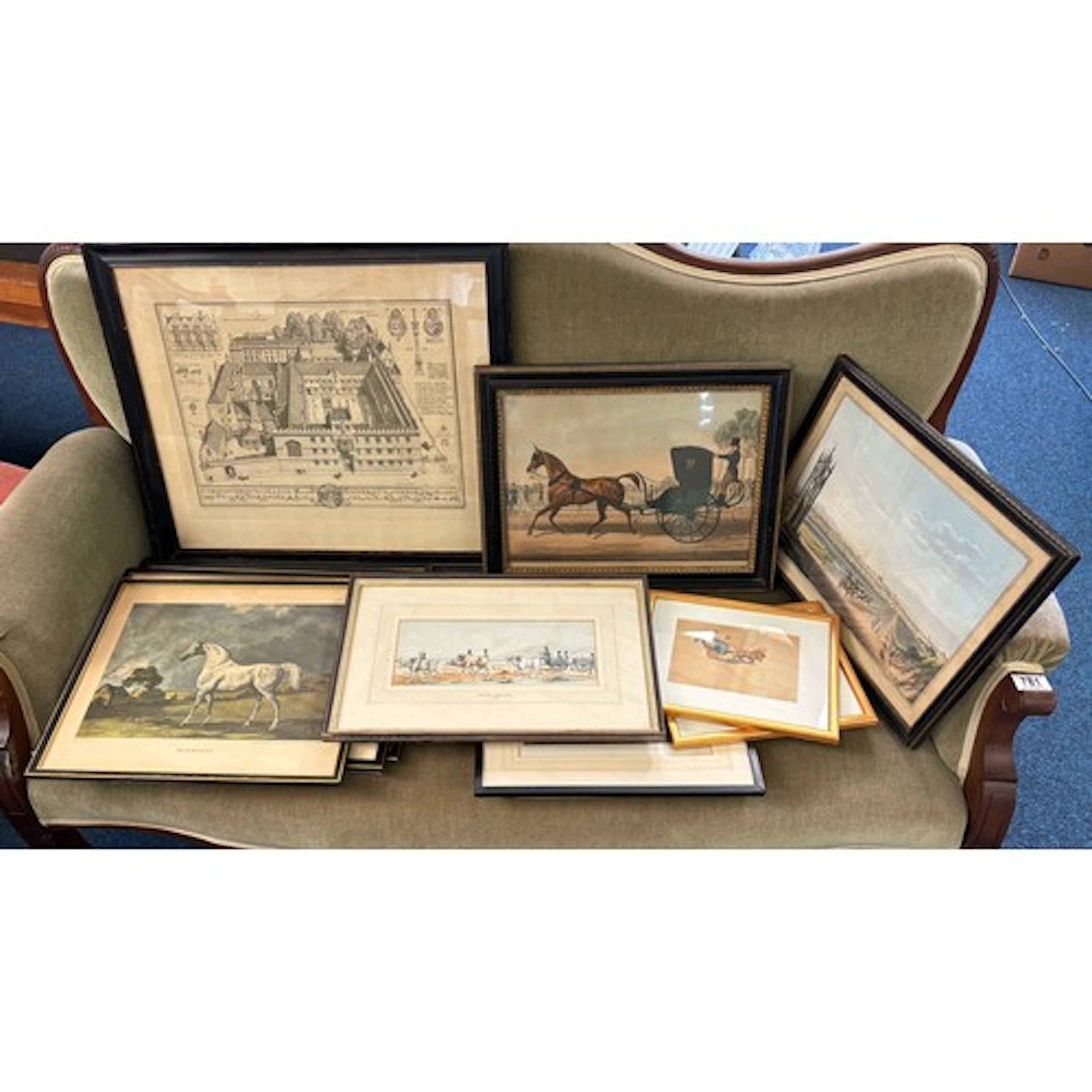 A qty of coach & horse prints, Bengal Artillery watercolurs ...